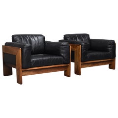 Scarpa Paar Bastiano-Stühle aus schwarzem Leder und Palisanderholz:: Knoll Italien:: 1975