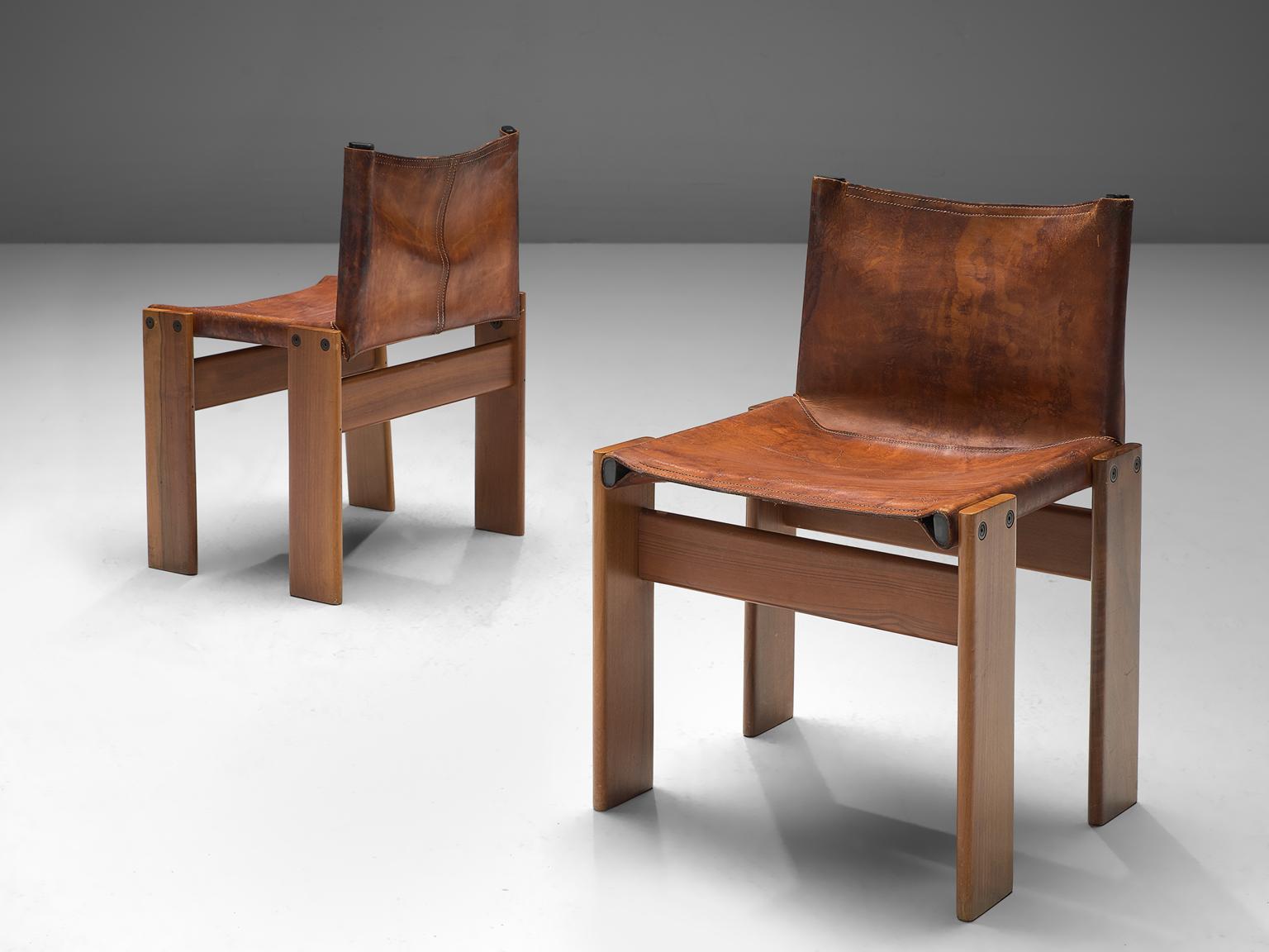 Scarpa Set of Twelve 'Monk' Chairs in Patinated Cognac Leather In Good Condition In Waalwijk, NL