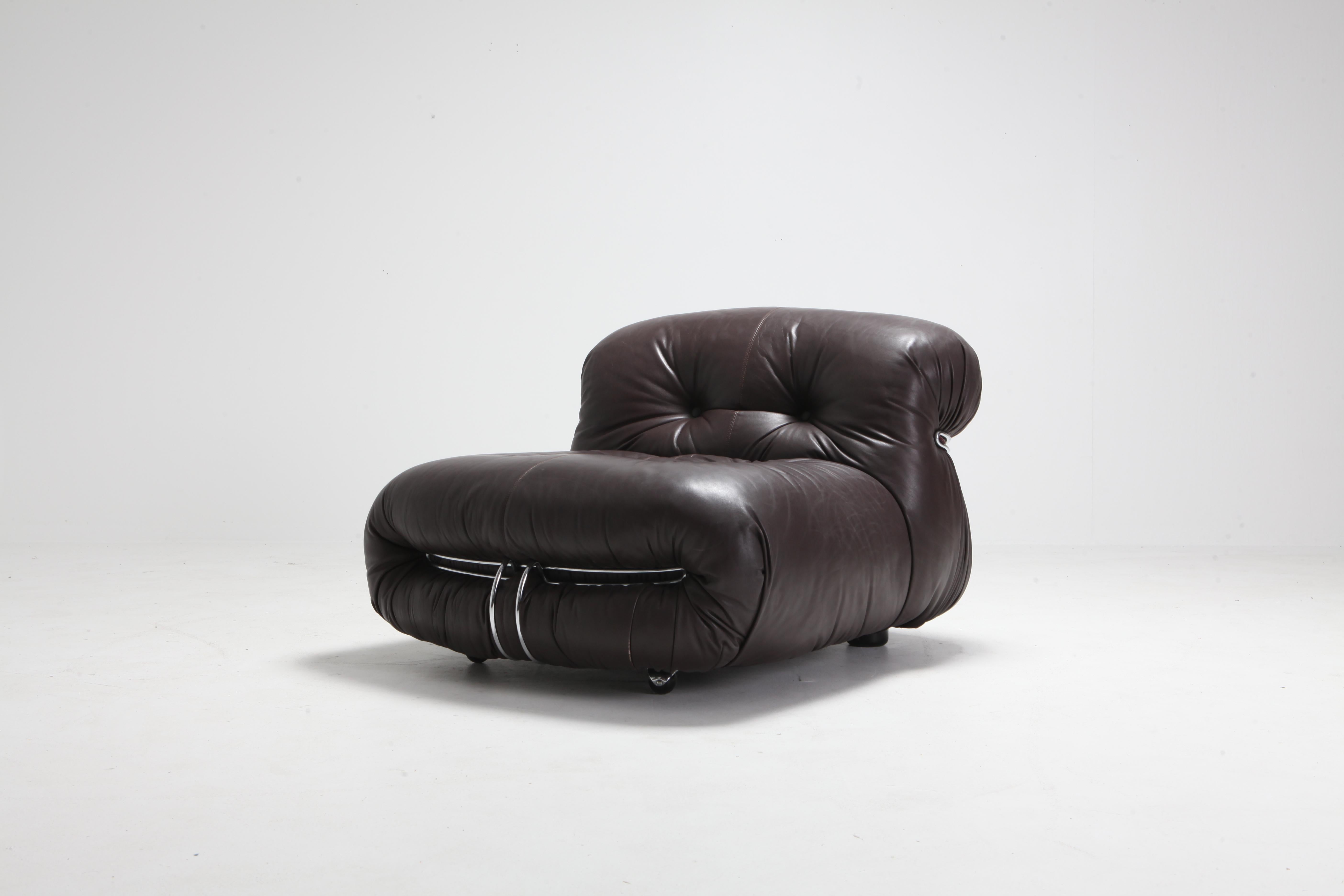 Scarpa 'Soriana' Brown Leather Lounge Chair with Ottoman 9