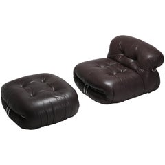 Scarpa 'Soriana' Brown Leather Lounge Chair with Ottoman