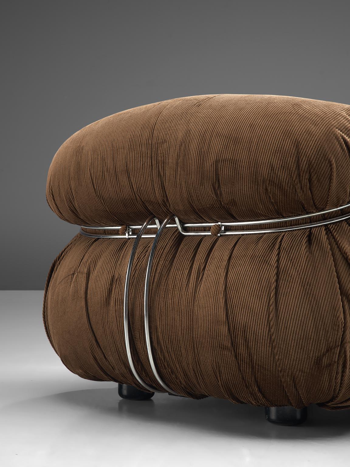 Italian Scarpa 'Soriana' Lounge Chair with Ottoman in Brown Fabric