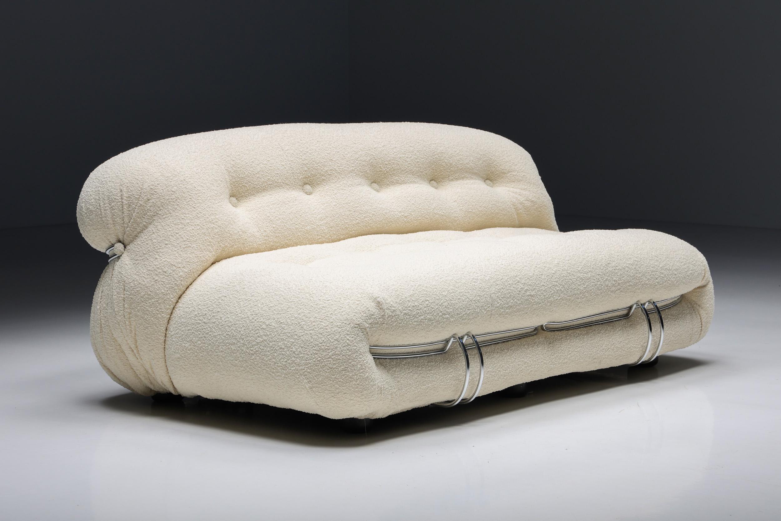 Scarpa; Afra & Tobia Scarpa; Soriana Sofa; Two-Seater; Cassina; Bouclé Wool; Italy; Italian Design; 1970s; Mid-Century Modern;

This Soriana two-seater sofa, reupholstered in bouclé wool, was designed by Afra & Tobia Scarpa and manufactured by