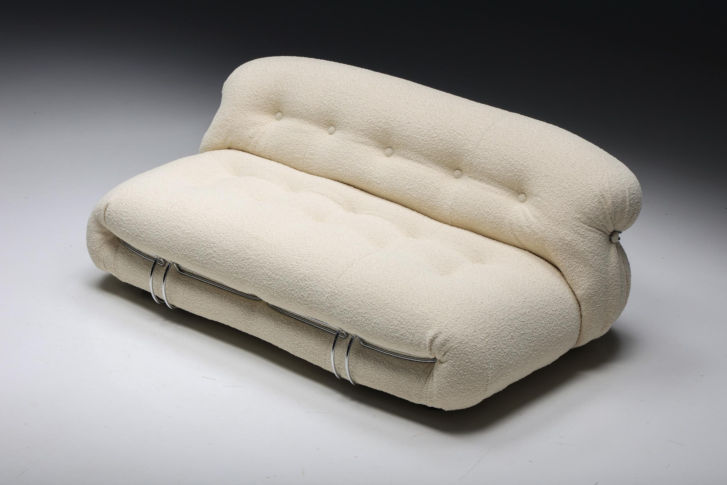 Mid-Century Modern Scarpa Soriana Sofa for Cassina, Bouclé Wool, Italy, 1970s For Sale