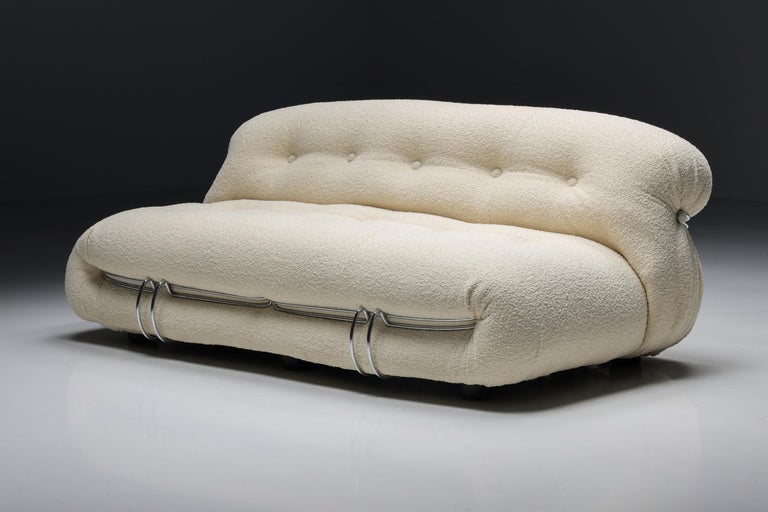 Scarpa Soriana Sofa for Cassina, Bouclé Wool, Italy, 1970s For Sale 1