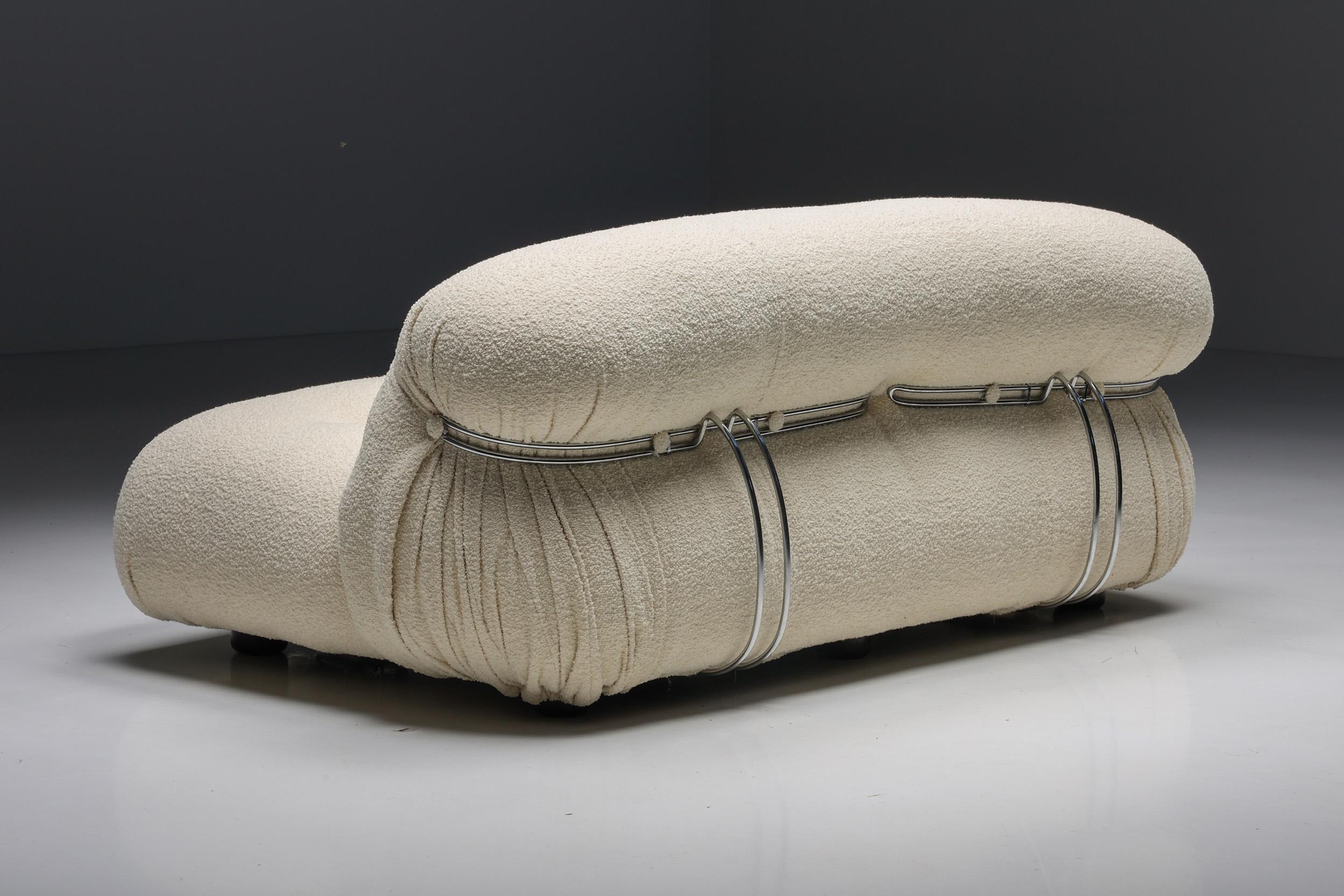 Late 20th Century Scarpa Soriana Sofa for Cassina, Bouclé Wool, Italy, 1970s For Sale