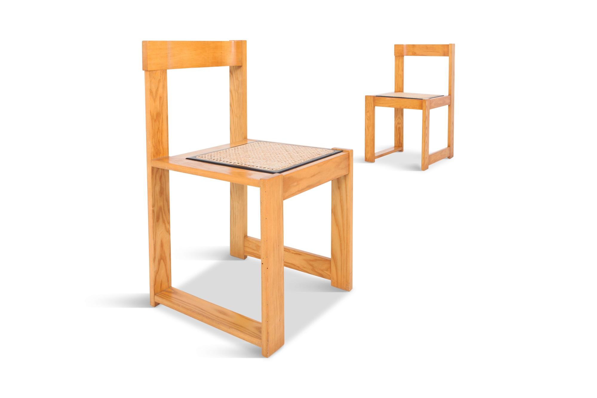 Mid-Century Modern Scarpa Style Dining Chairs in Natural Wood