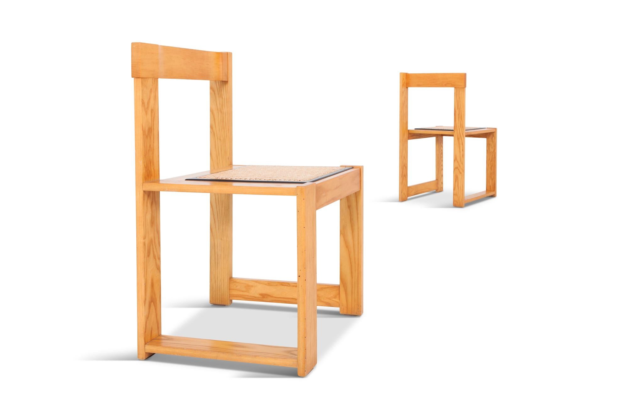 Late 20th Century Scarpa Style Dining Chairs in Natural Wood