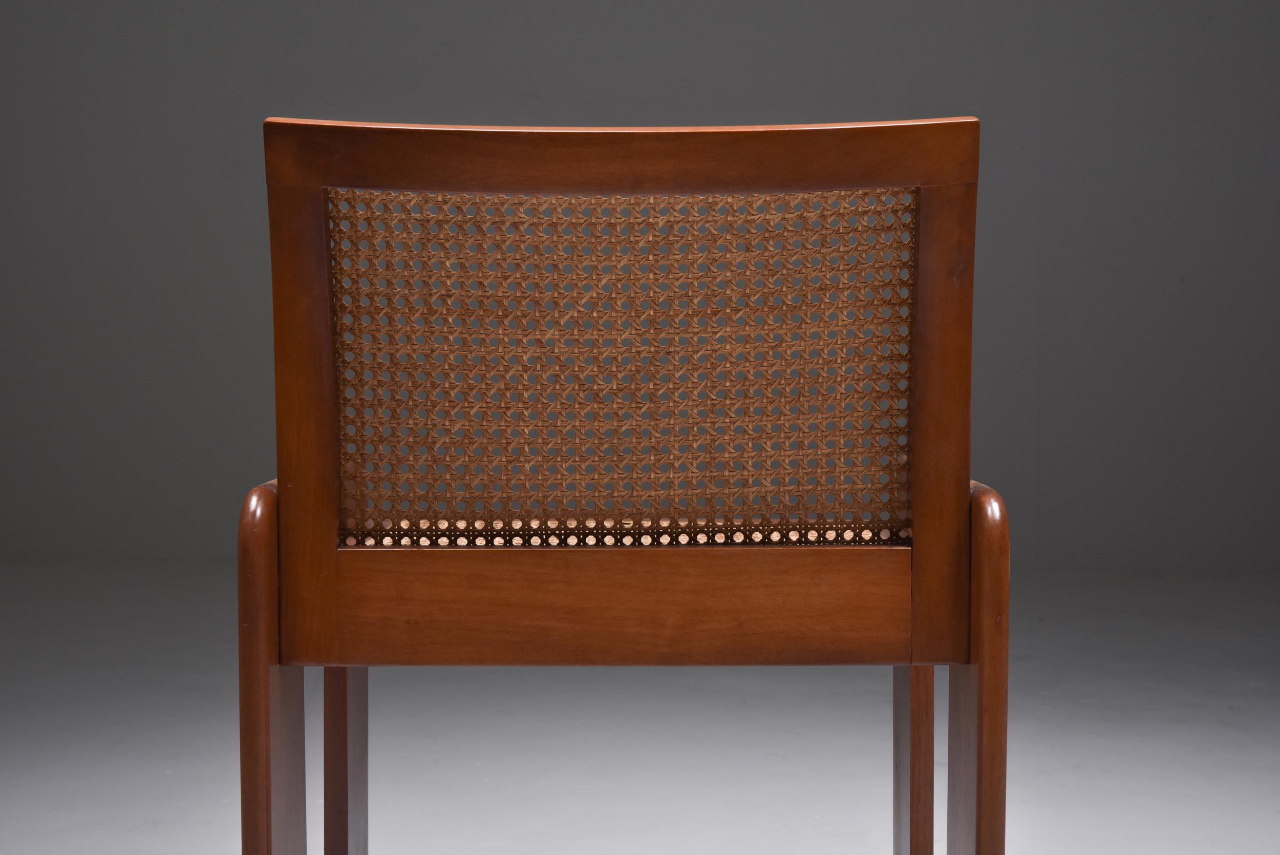 Scarpa Style Italian Dining Chairs in Walnut and Cane Seating 6