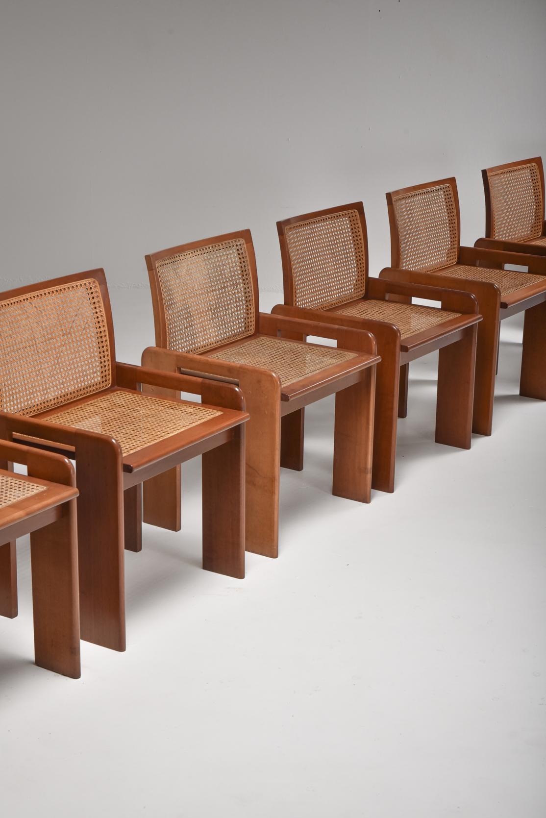 Scarpa Style Italian Dining Chairs in Walnut and Cane Seating 7