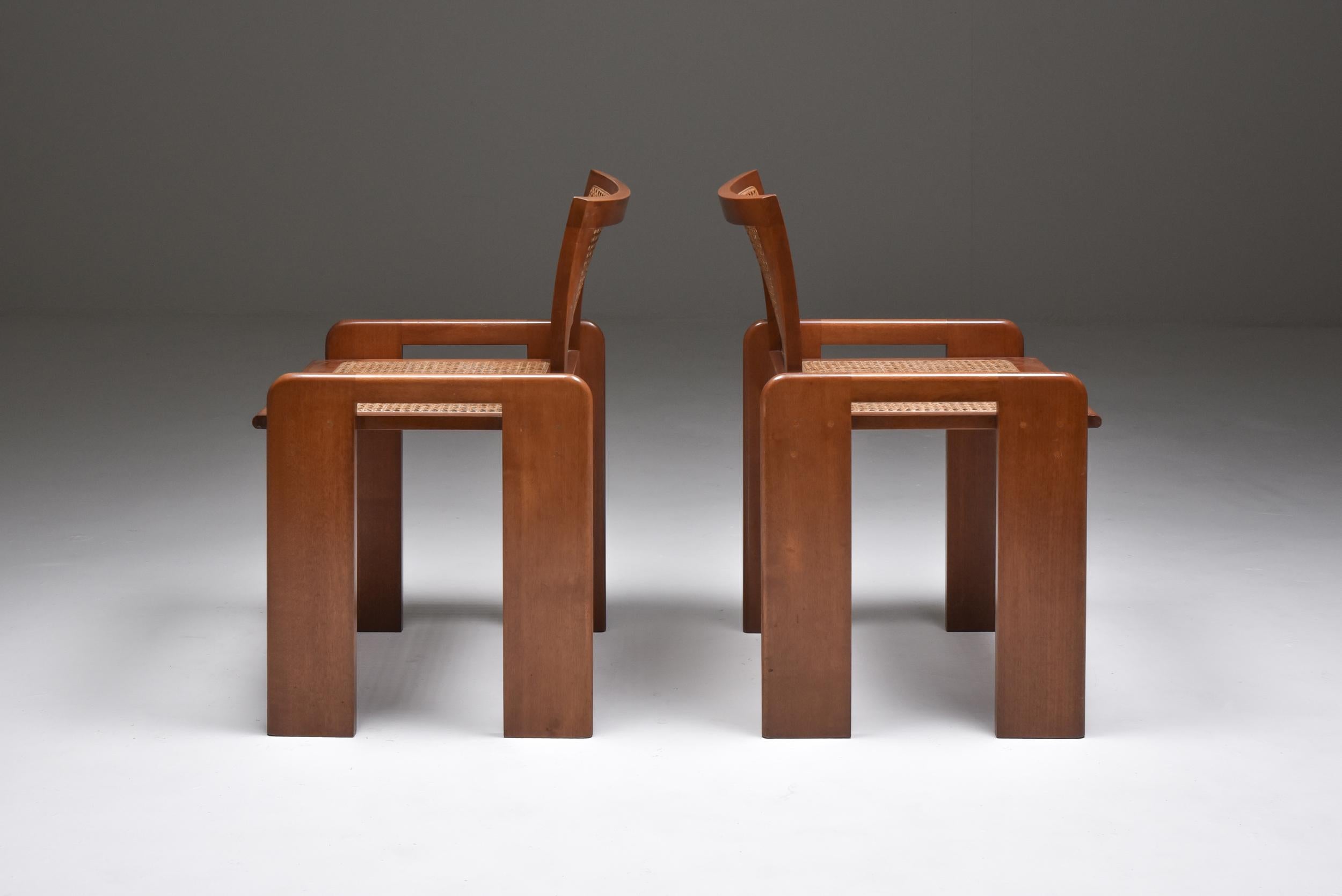 Scarpa Style Italian Dining Chairs in Walnut and Cane Seating 1