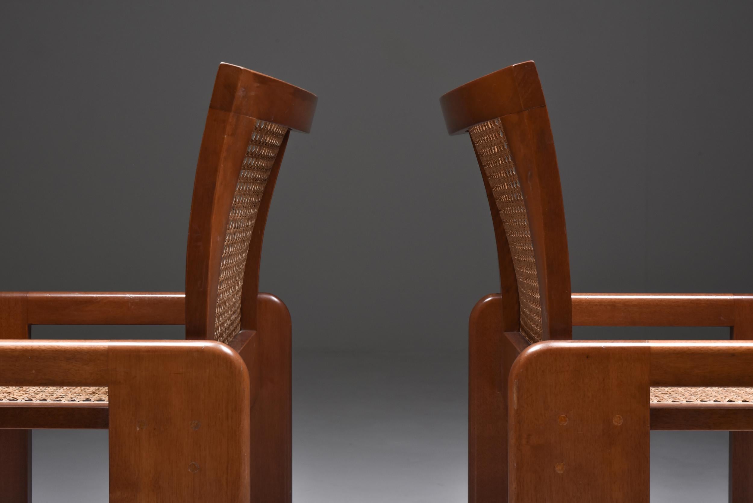 Scarpa Style Italian Dining Chairs in Walnut and Cane Seating 2