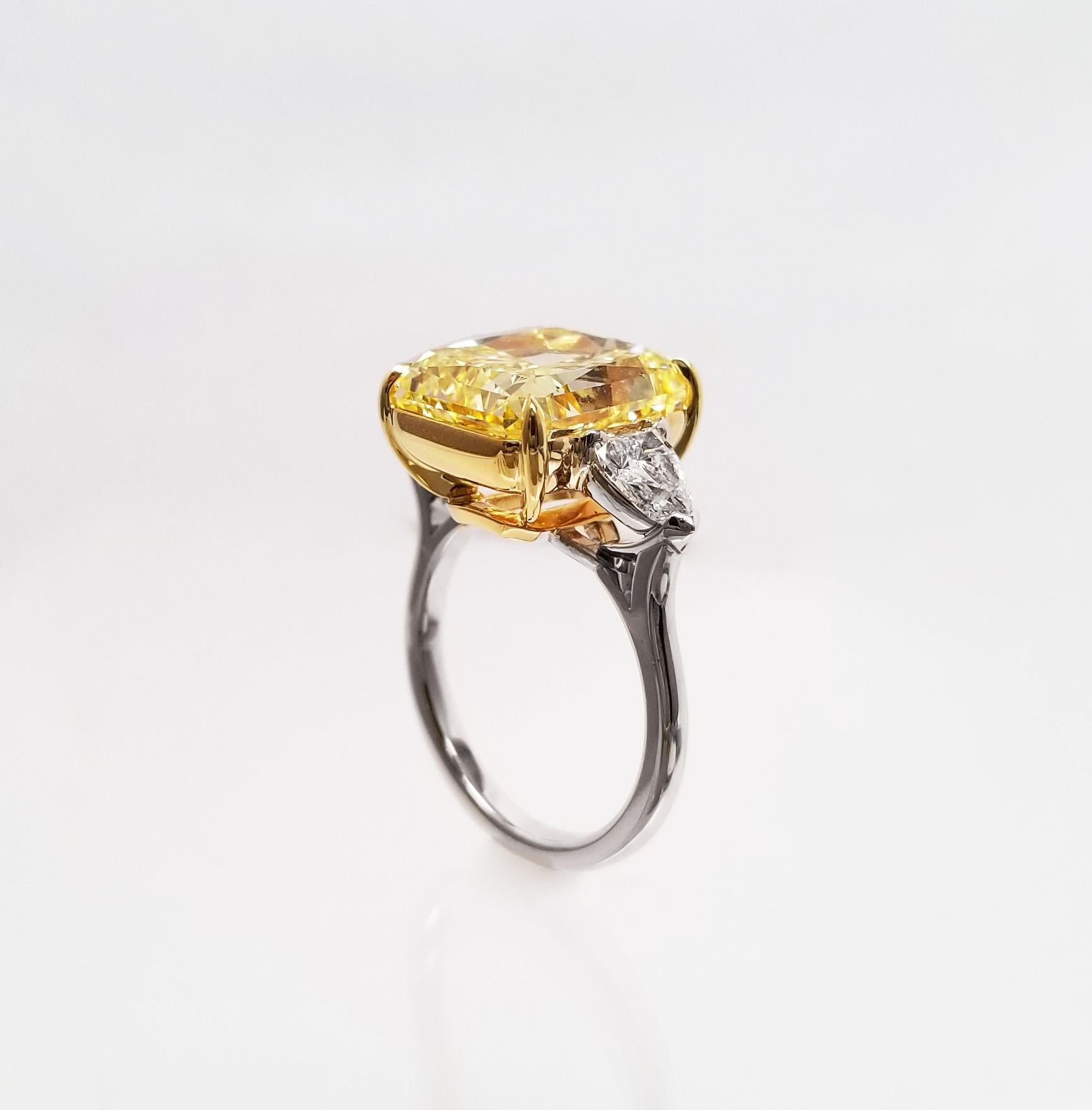 Radiant Cut Scarselli 10 Carat Fancy Intense Yellow Diamond Engagement Ring