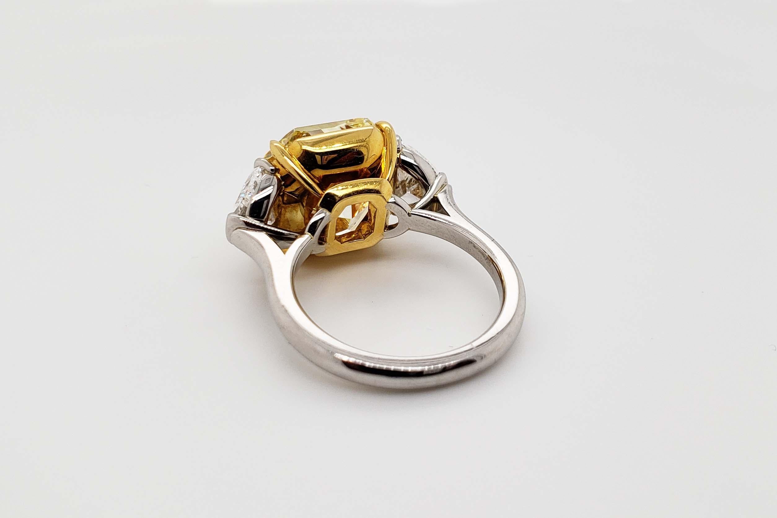 Contemporary Scarselli 10 Carat Fancy Intense Yellow Internally Flawless Radiant Diamond Ring For Sale