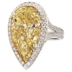 Scarselli 10 Carat Fancy Intense Yellow Pear Shaped Diamond Ring