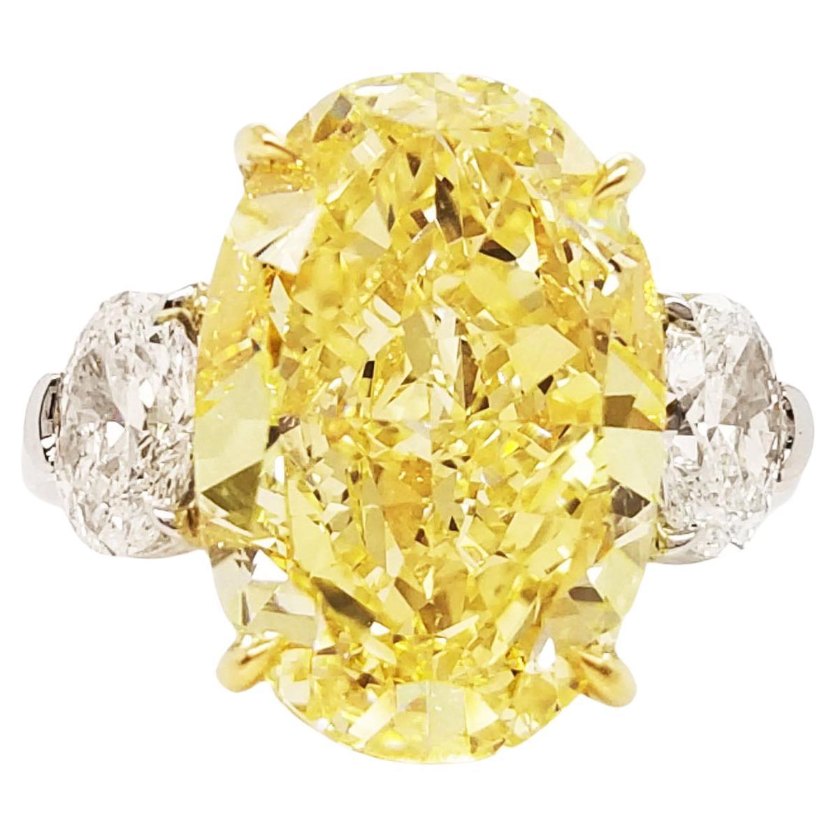 Scarselli 10 Carat Oval Fancy Intense Yellow Diamond Engagement Ring