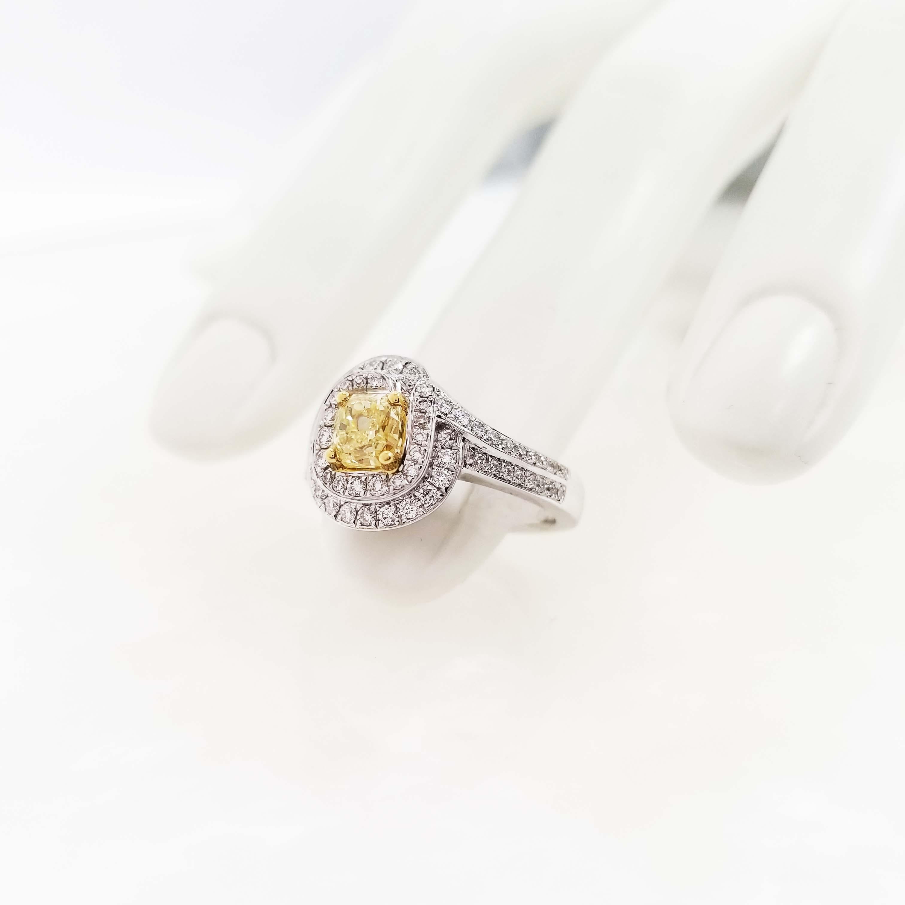 Scarselli GIA-Certified 1 Carat Fancy Yellow Natural Diamond 18k Engagement Ring For Sale 2