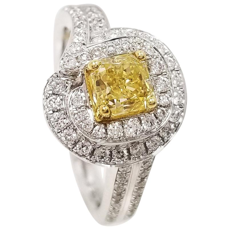 Scarselli GIA-Certified 1 Carat Fancy Yellow Natural Diamond 18k Engagement Ring For Sale
