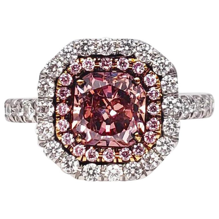 Scarselli One Carat Fancy Deep Pink Diamond in Platinum For Sale