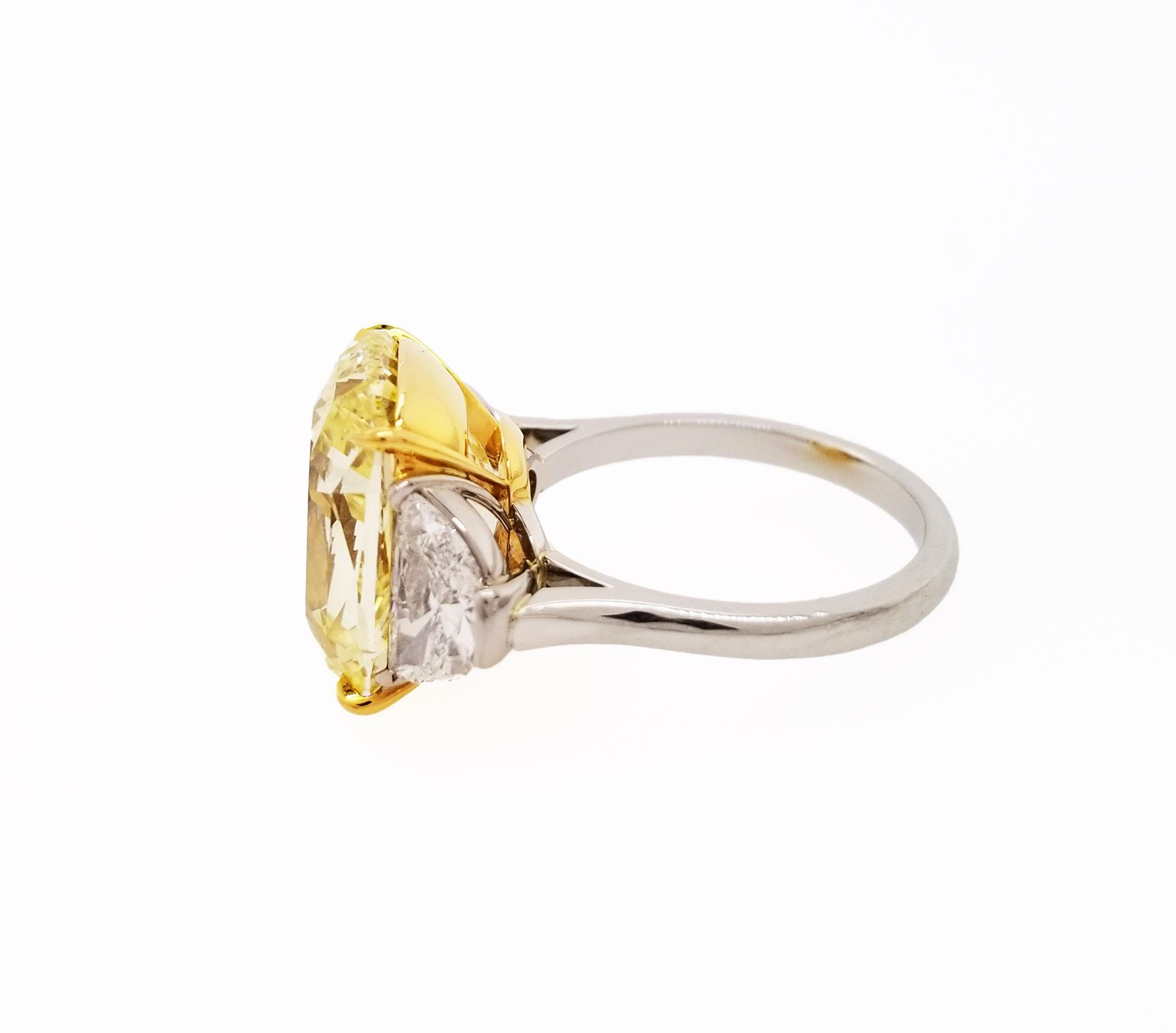 Cushion Cut SCARSELLI 11 Carat Fancy Yellow Diamond Engagement Ring in Platinum For Sale