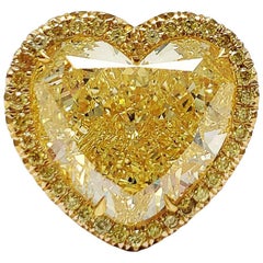 Scarselli 12 Carat Fancy Intense Yellow Heart Shape Diamond VS1 Ring GIA