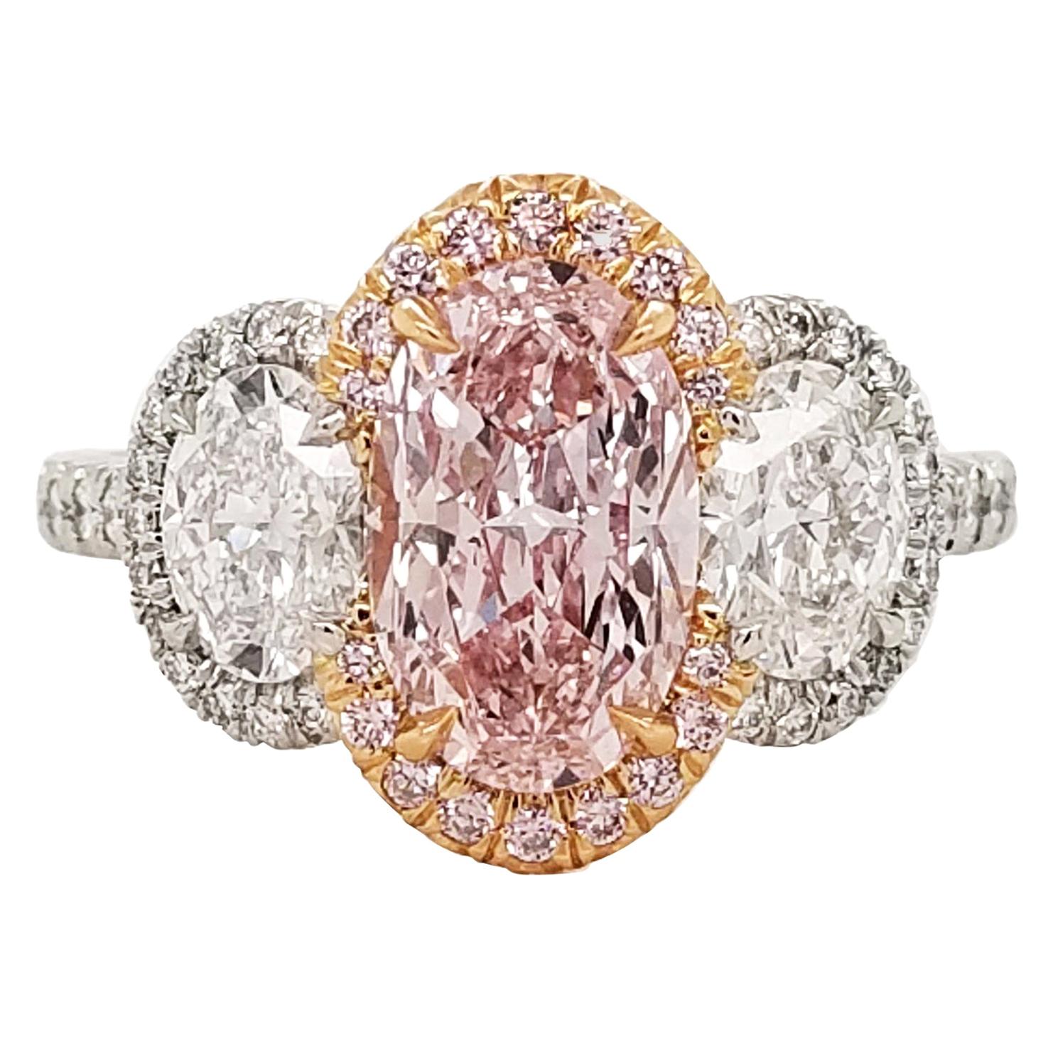 Scarselli 1.50 Carat Fancy Pink Oval Diamond Ring in Platinum and 18 Karat Gold
