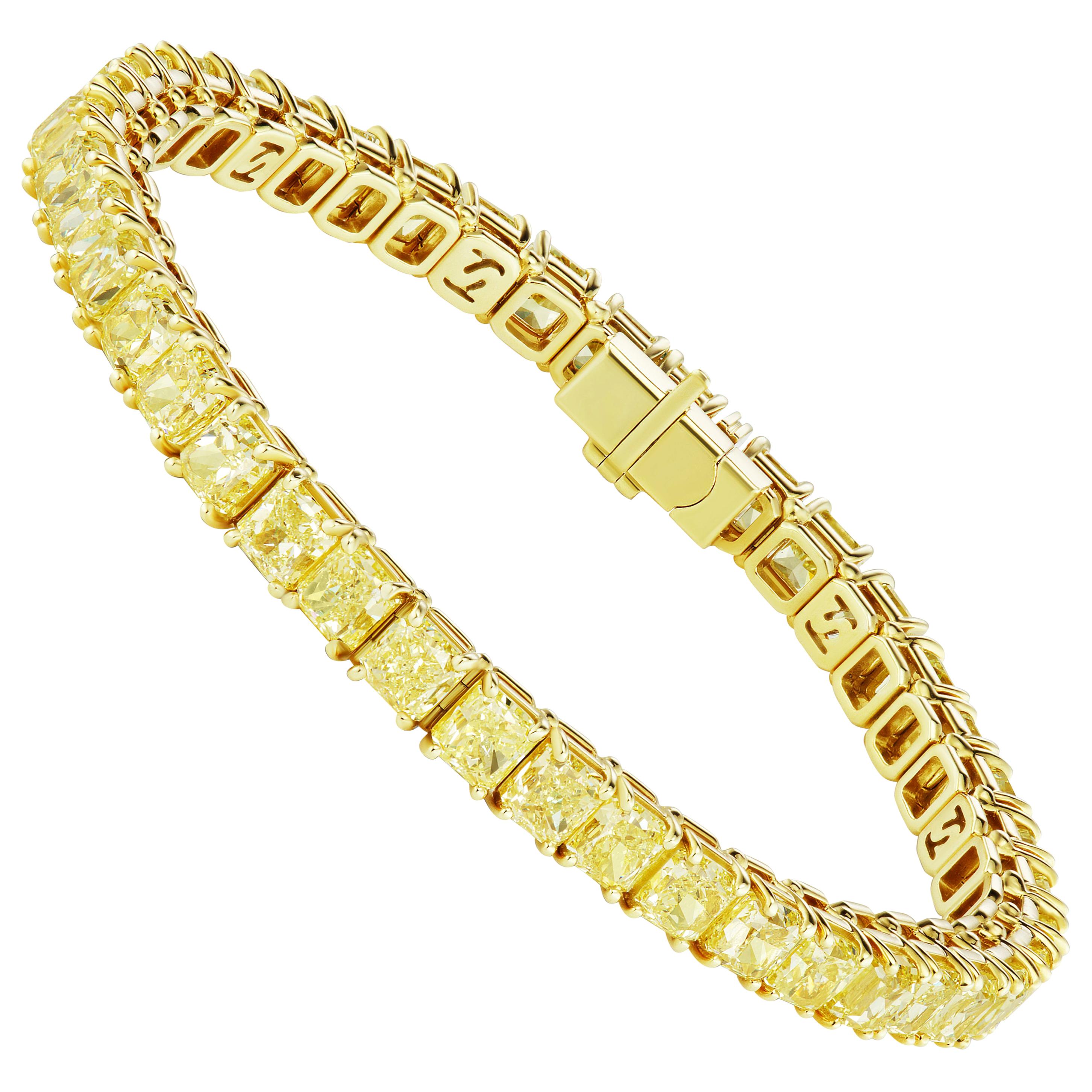 SCARSELLI 18 Karat Gold Line Armband Cushion Gelbe Diamanten GIA