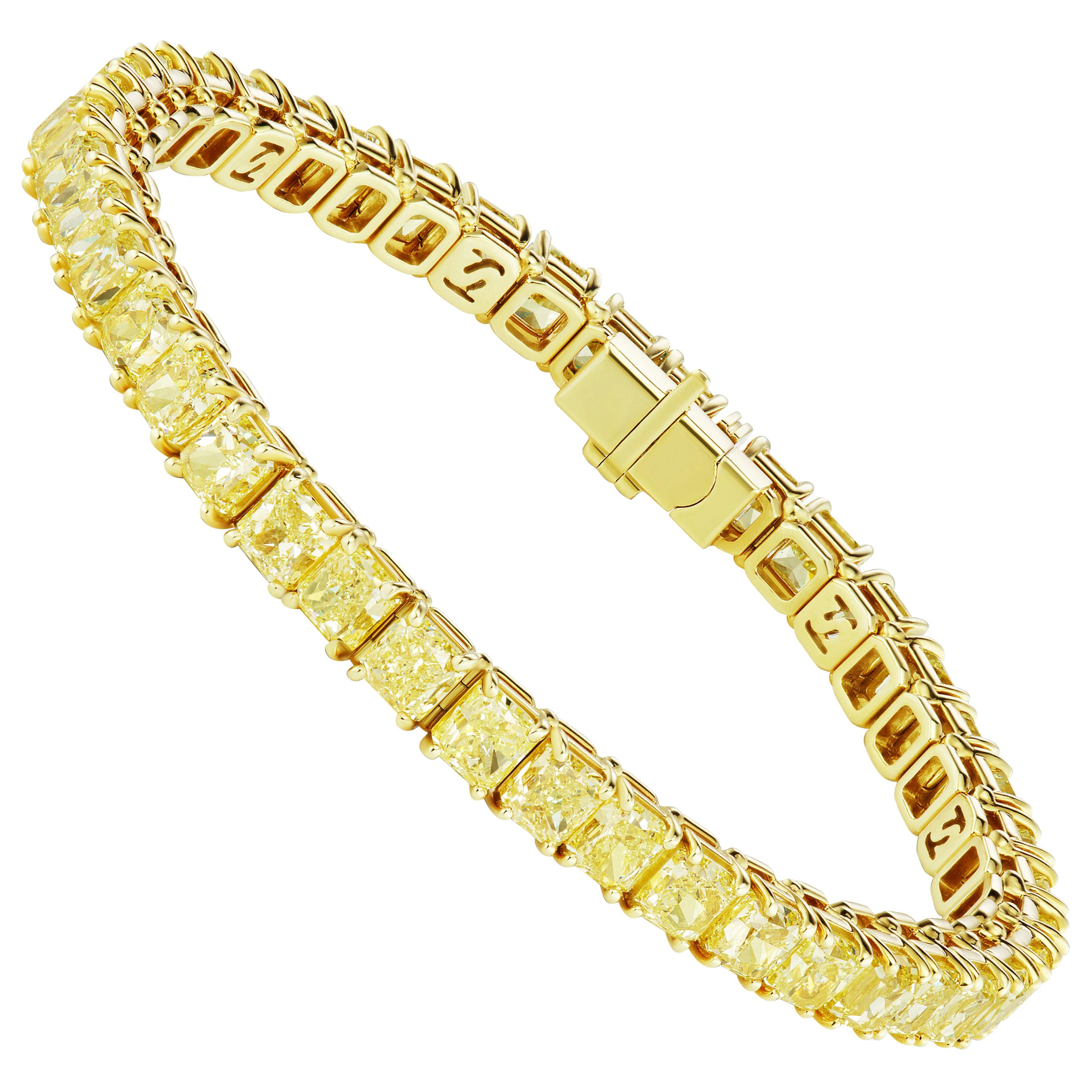 SCARSELLI 18 Karat Gold Line Bracelet Cushion Yellow Diamonds GIA