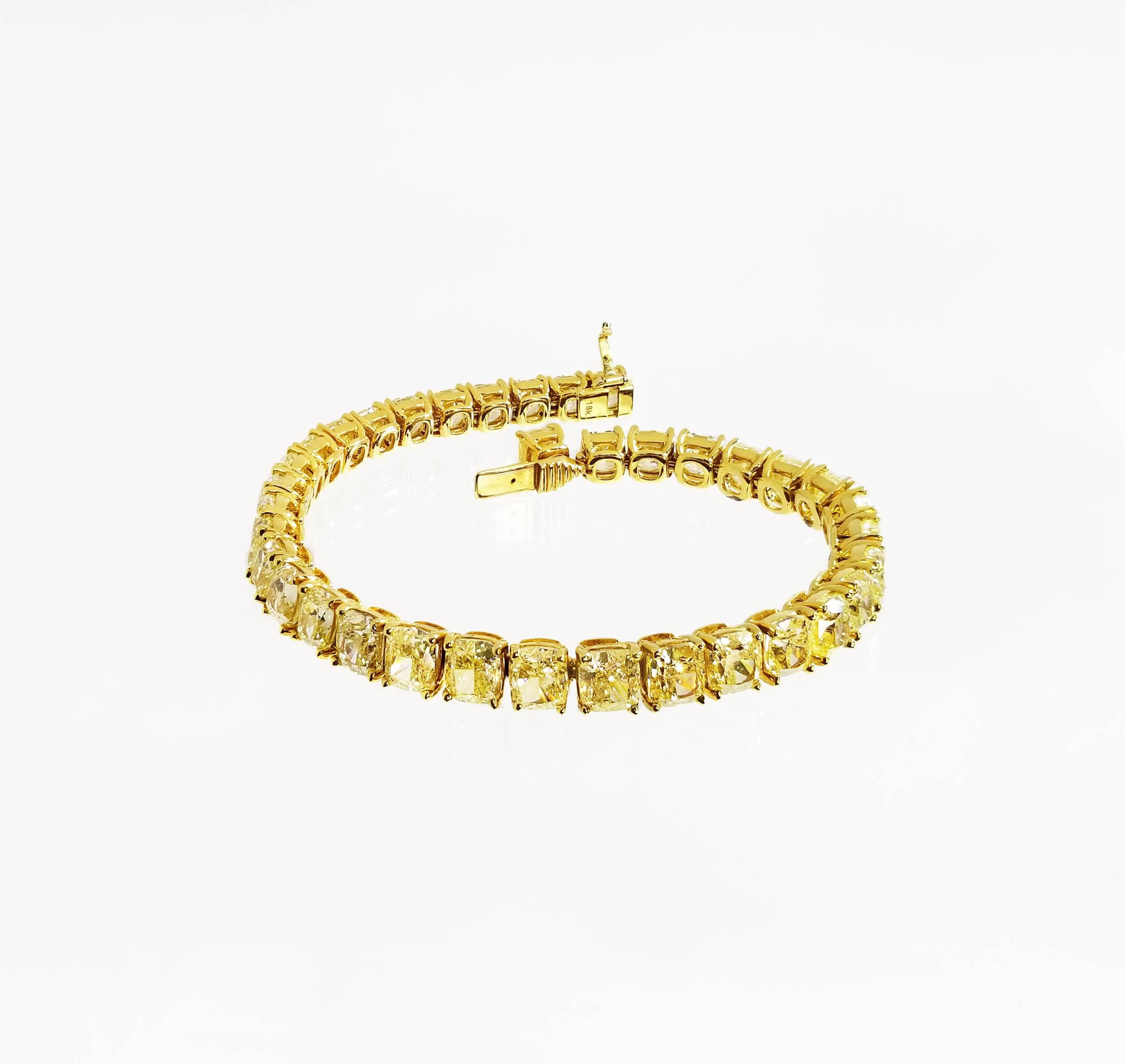 SCARSELLI Bracelet ligne en or 18 carats avec diamants jaunes coussin certifiés GIA en vente 5