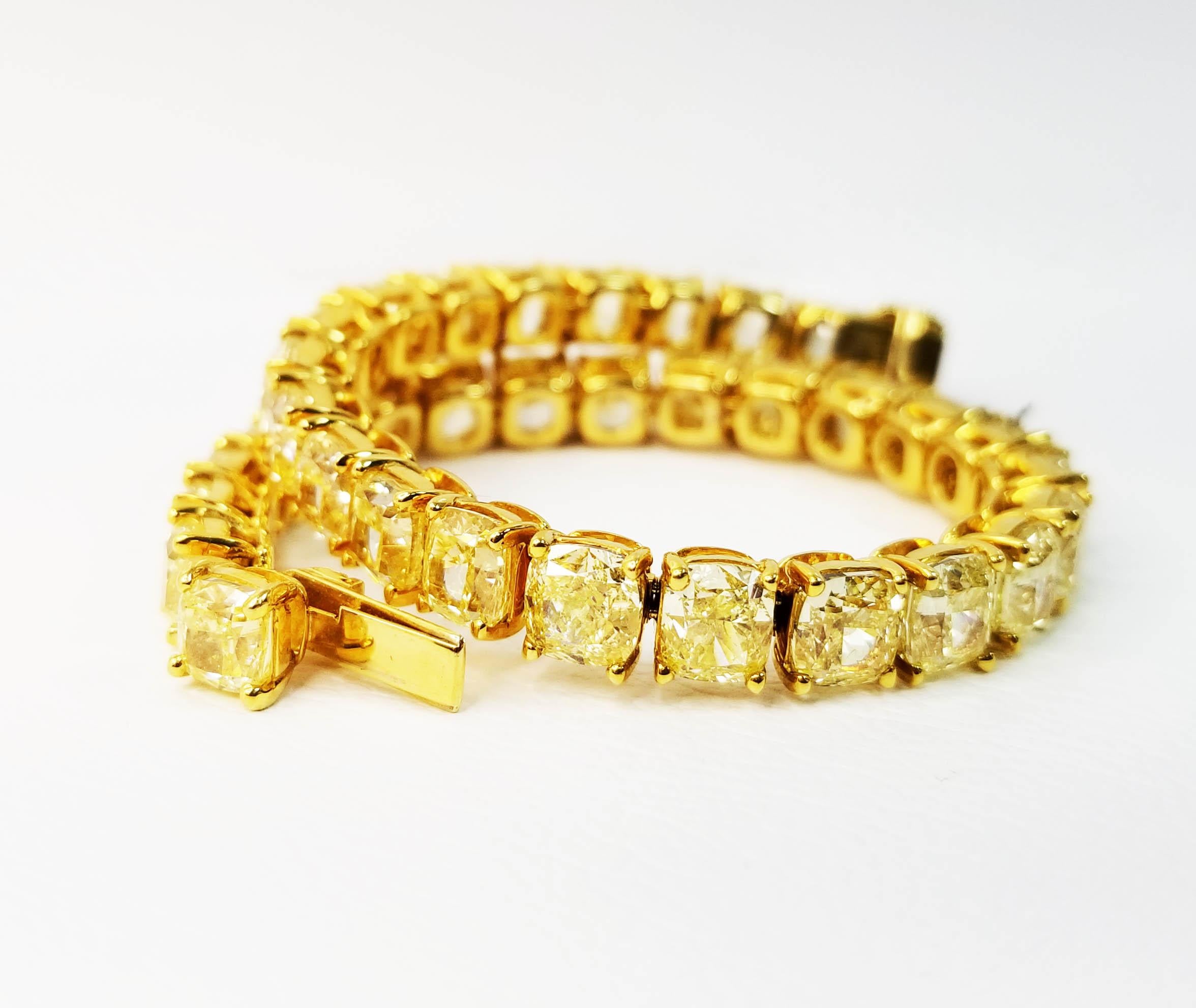 SCARSELLI 18 Karat Gold Line Armband Cushion Gelbe Diamanten GIA (Kissenschliff)