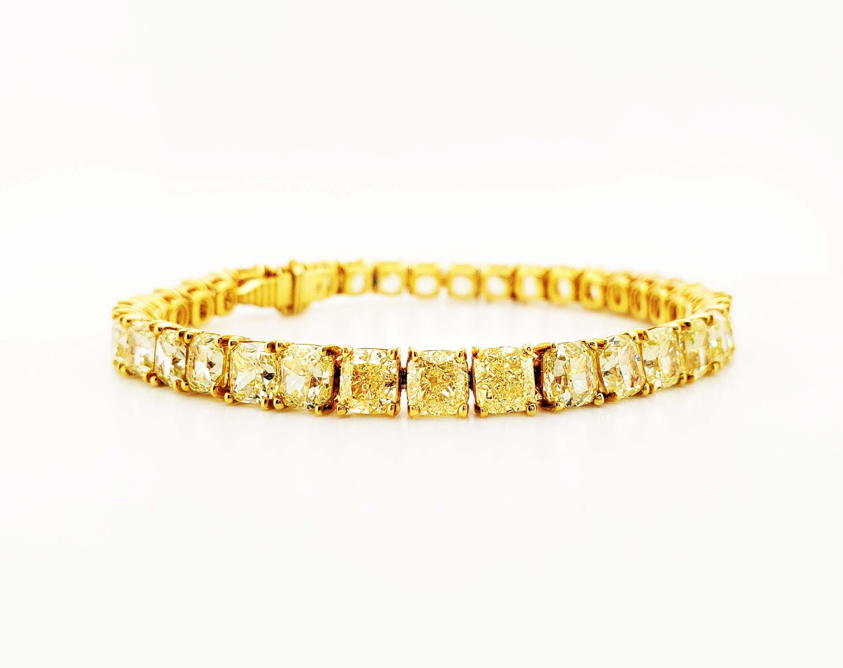 SCARSELLI 18 Karat Gold Line Armband Cushion Gelbe Diamanten GIA 2