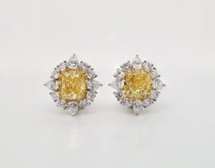 Scarselli 18k & Platinum Earrings 3 Carat Fancy Intense Yellow Each GIA
