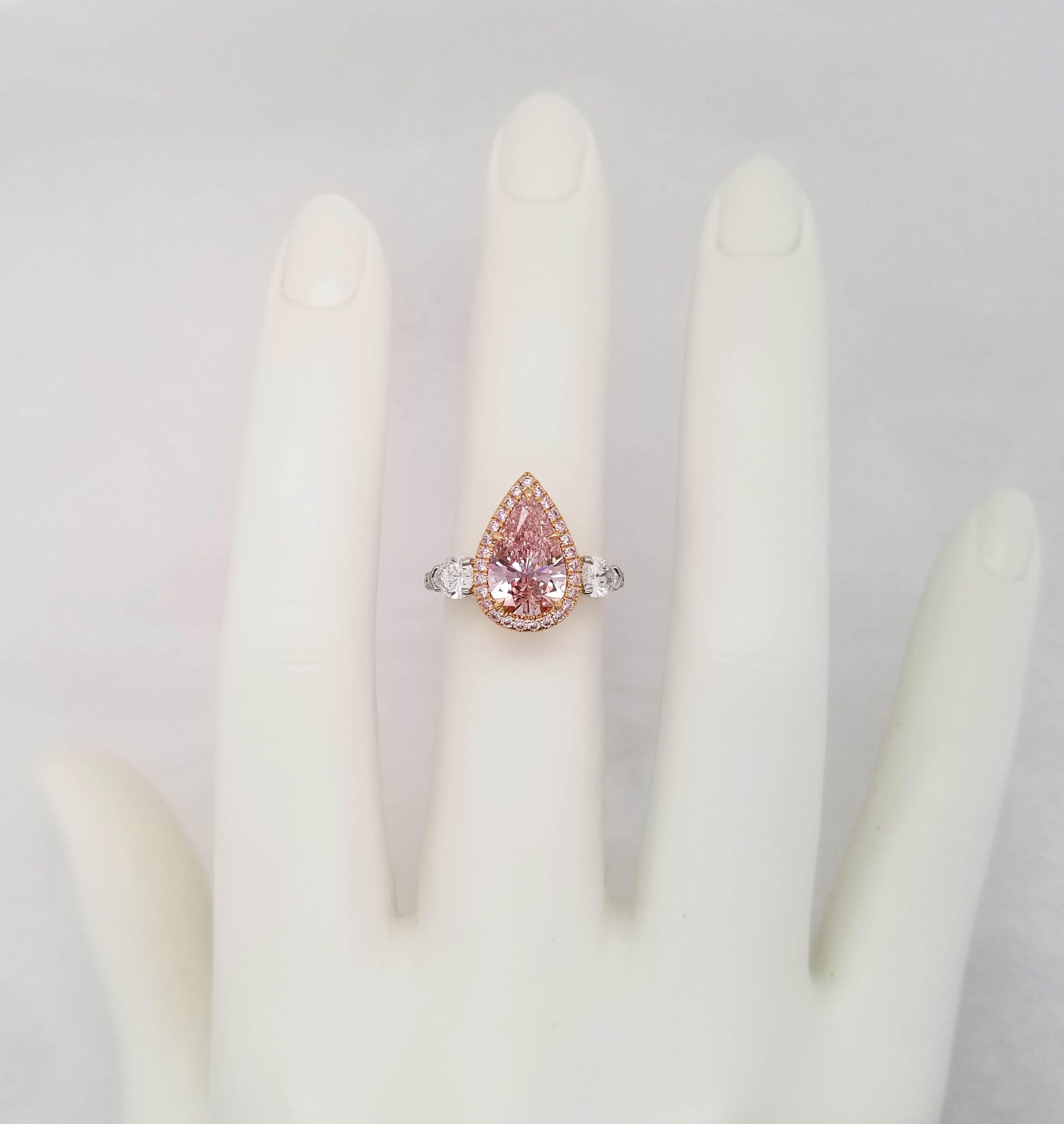 Contemporary Scarselli 2 Carat Pear Shape Pink Diamond Ring in Platinum and 18k Goldralds For Sale