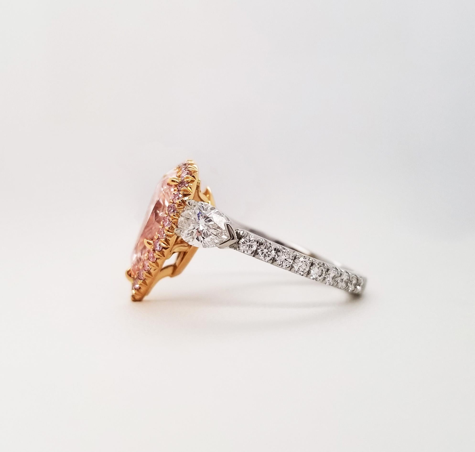 Pear Cut Scarselli 2 Carat Pear Shape Pink Diamond Ring in Platinum and 18k Goldralds For Sale