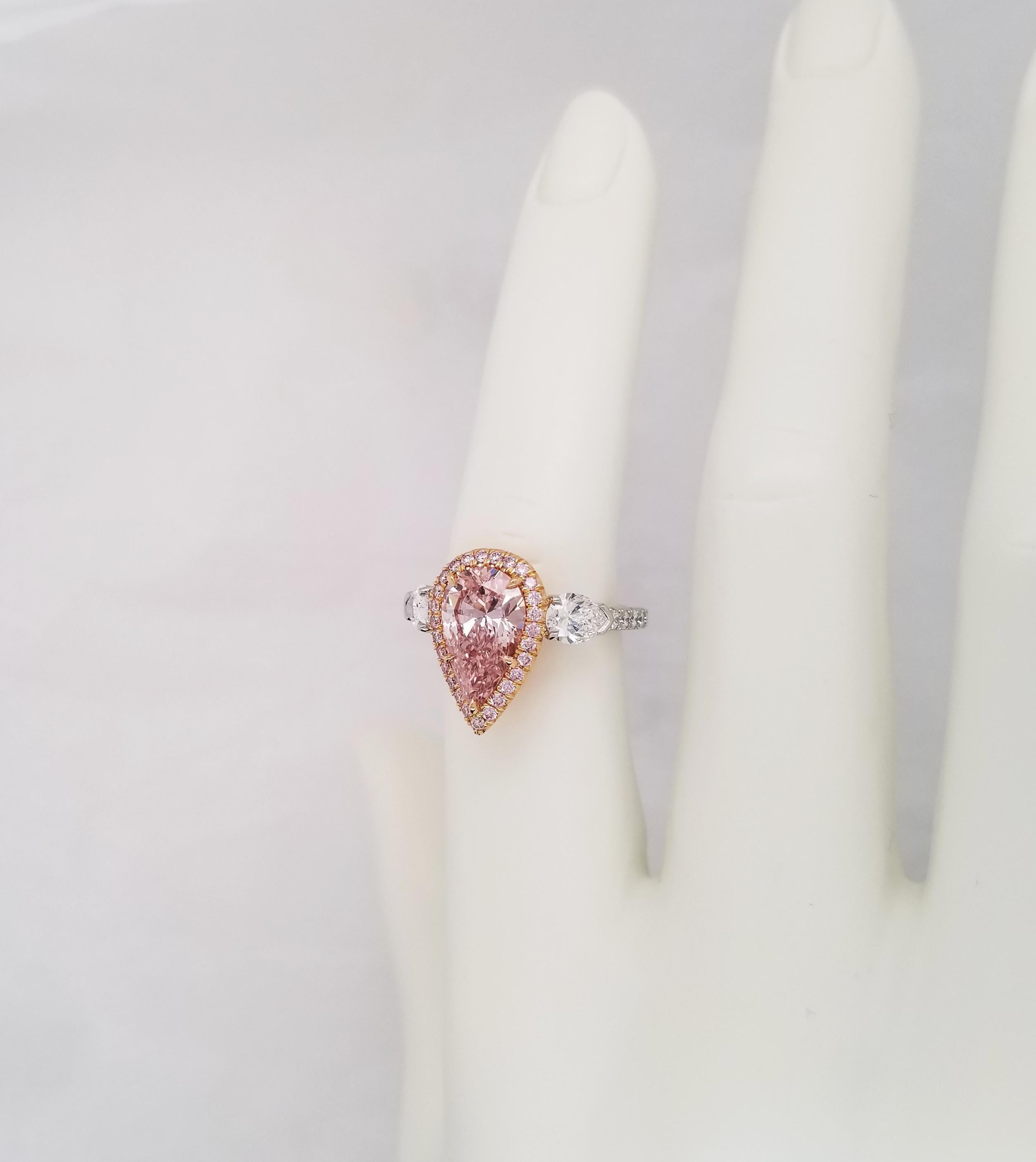 Women's Scarselli 2 Carat Pear Shape Pink Diamond Ring in Platinum and 18k Goldralds For Sale