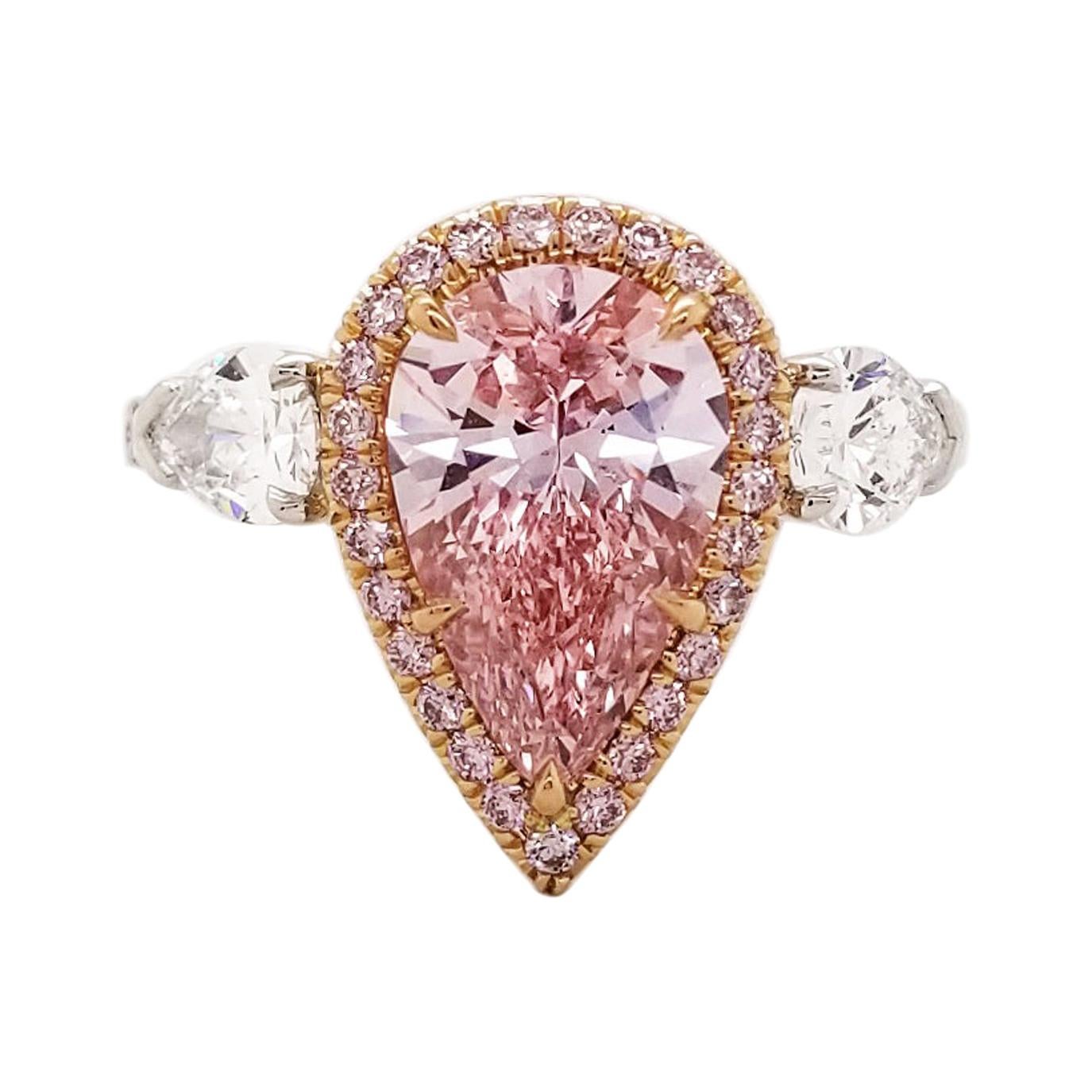 Scarselli 2 Karat Pink Diamond Ring in Birnenform aus Platin und 18k Gold im Angebot