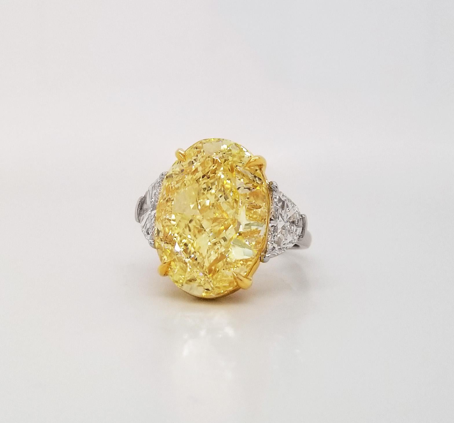 Oval Cut Scarselli 20 Carat Fancy Intense Yellow Diamond Ring