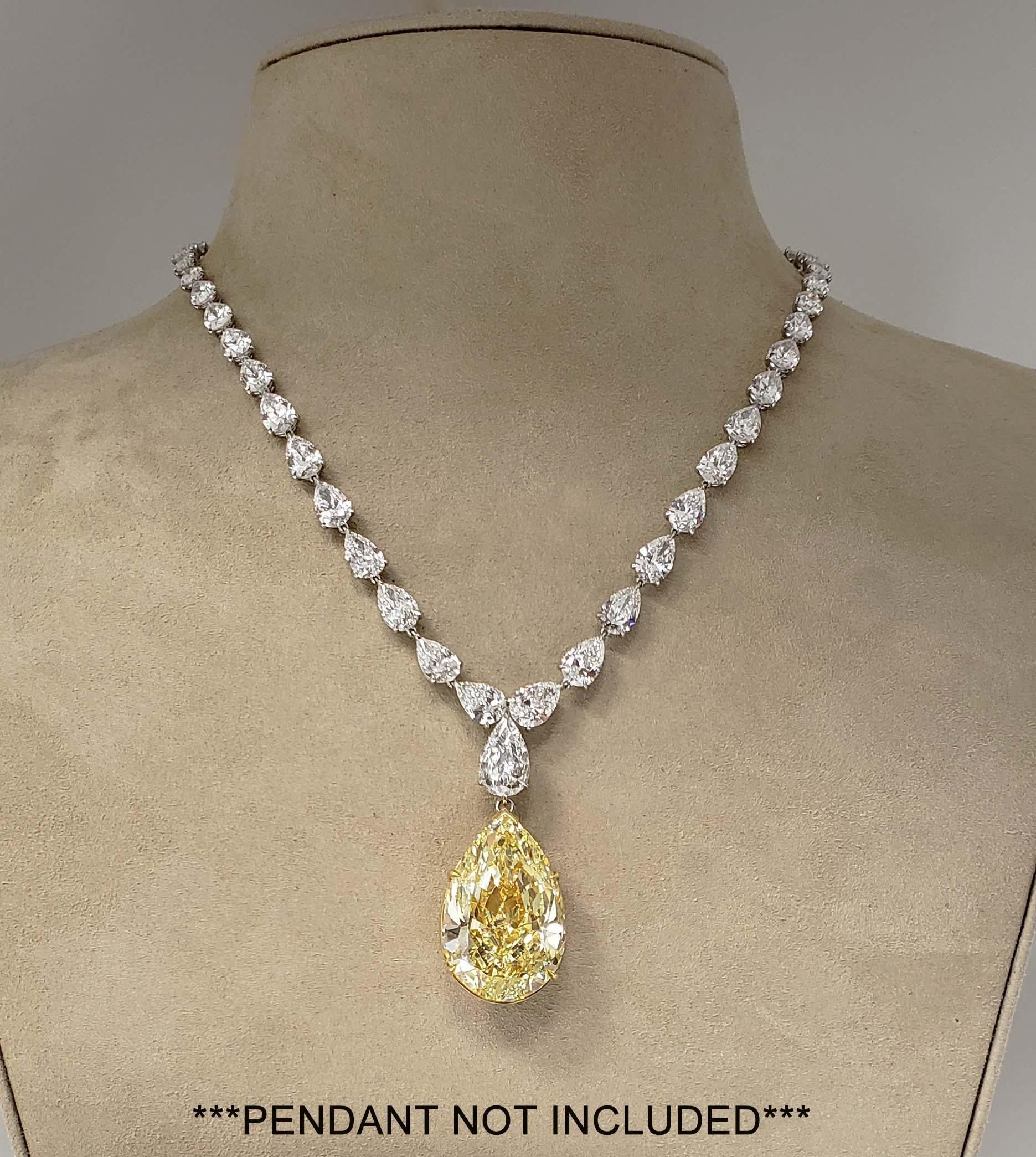 Scarselli 31 Carat Pear Cut Diamond Tennis Necklace in Platinum GIA Certified In New Condition For Sale In New York, NY