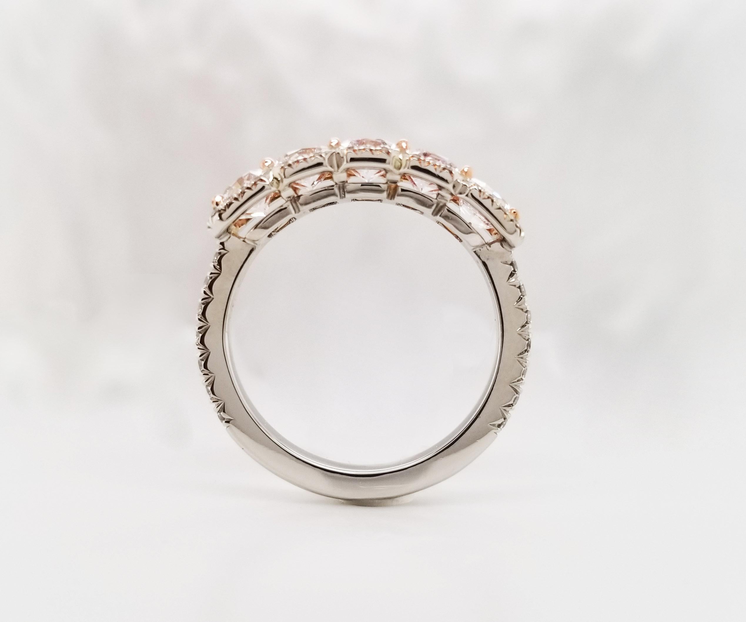Radiant Cut Scarselli 2.17 Pink Diamond Band Ring in Platinum & 18 Karat Gold GIA Certified