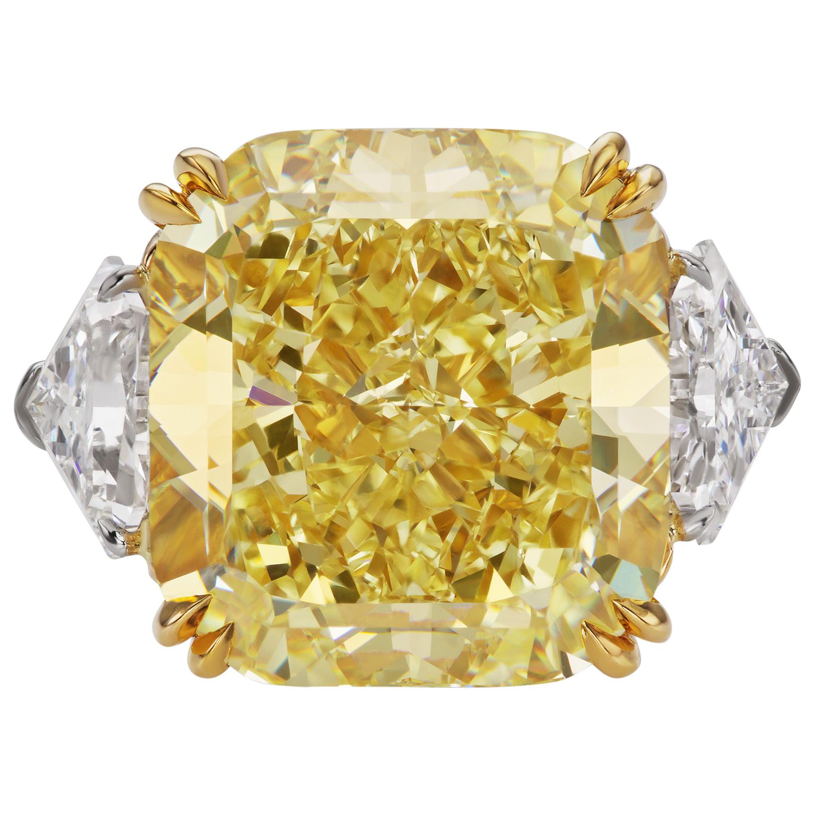 Scarselli Bague élégante en platine avec diamant jaune intense certifié GIA de 22 carats