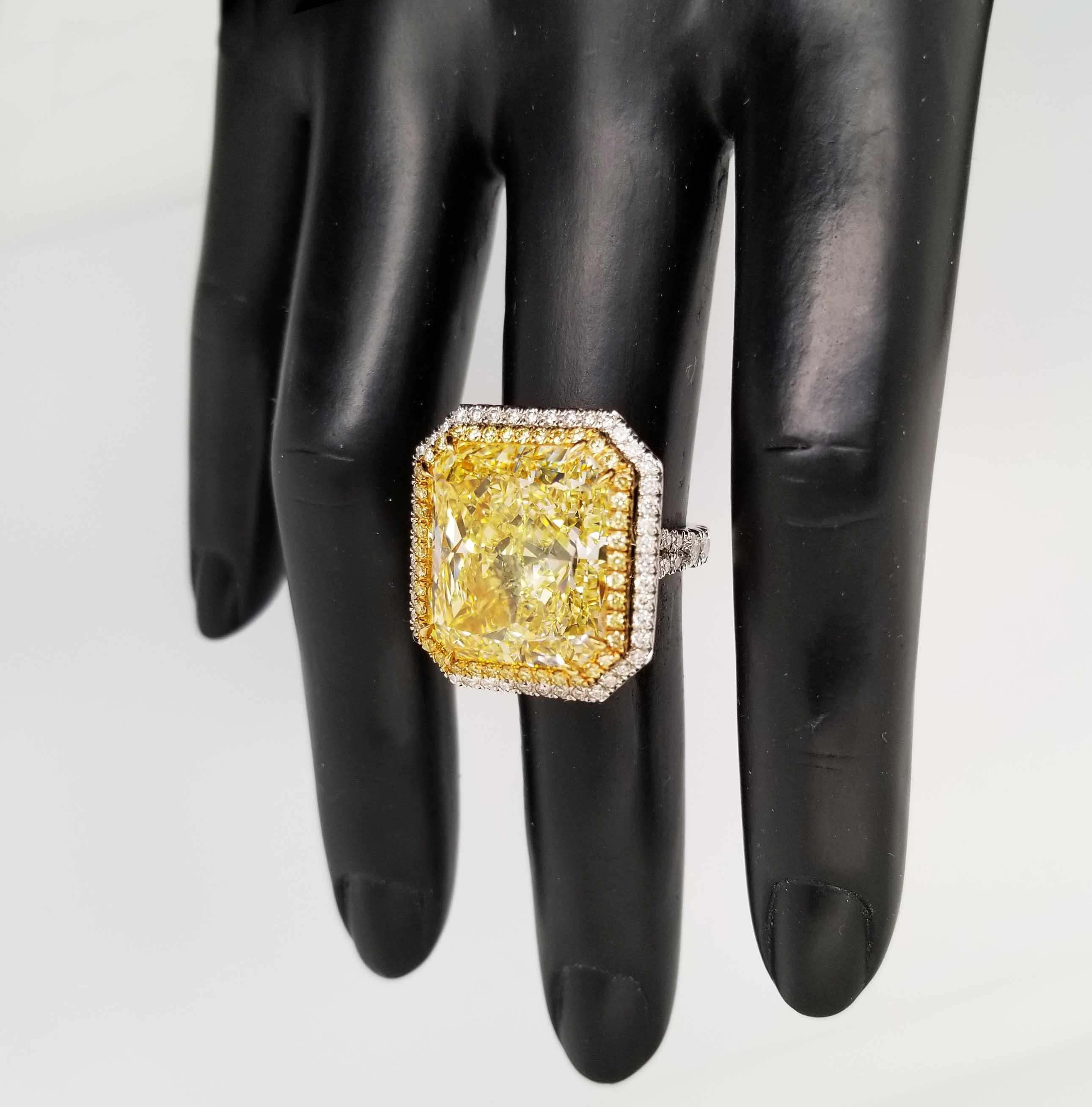 Radiant Cut SCARSELLI 24 Carat Fancy Yellow Diamond Ring in Platinum GIA For Sale