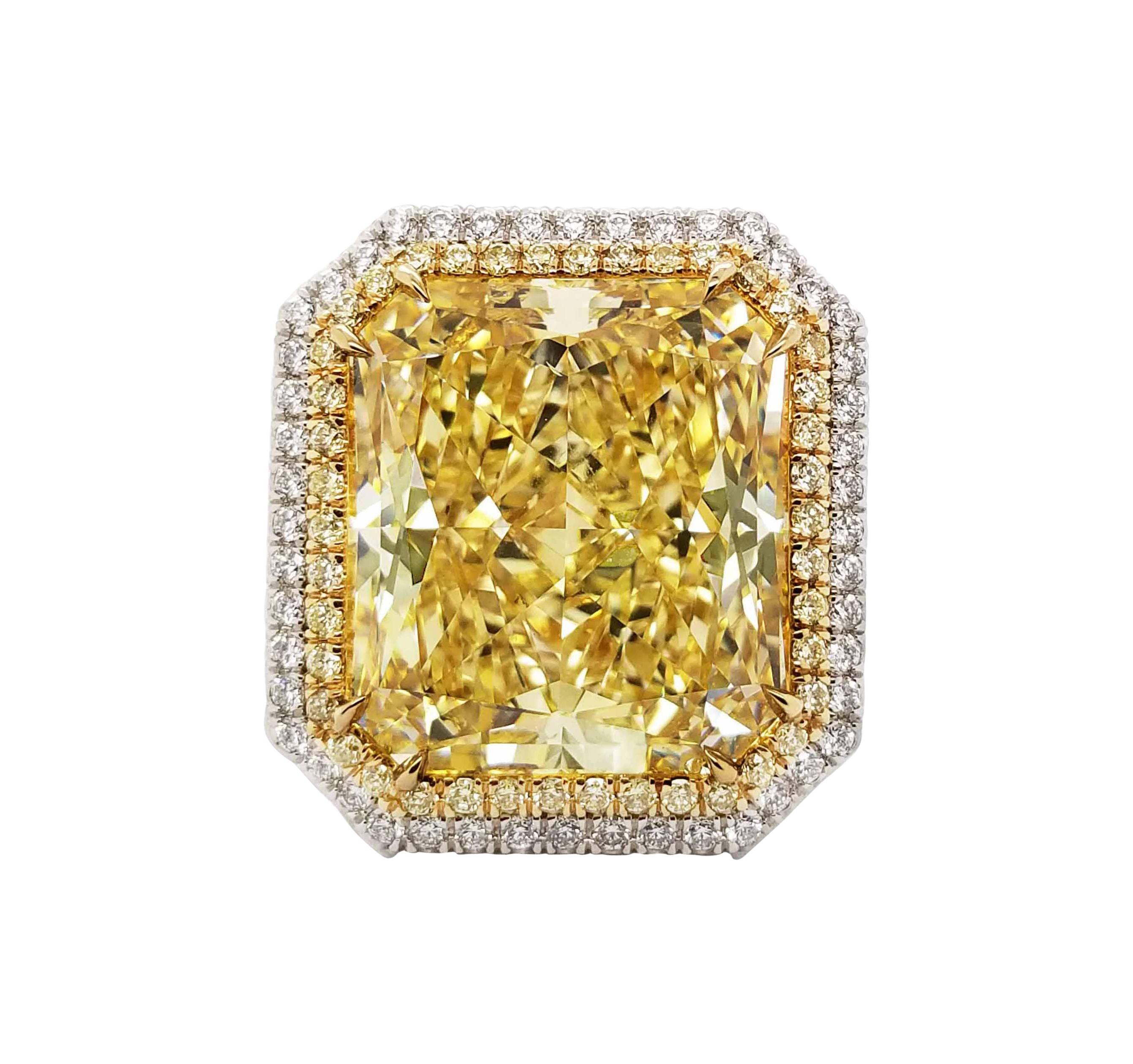 SCARSELLI Bague en platine avec diamant jaune fantaisie de 24 carats certifié GIA en vente