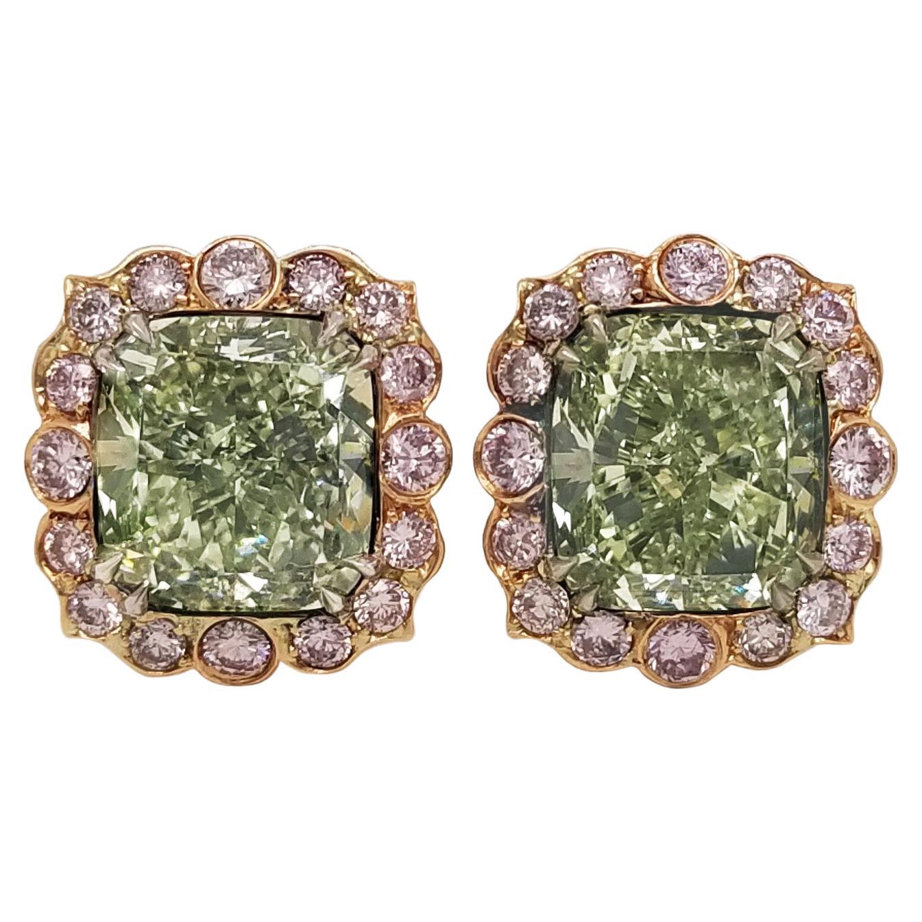 Scarselli 3 Carat Each Fancy Intense Green Earrings in Platinum, GIA