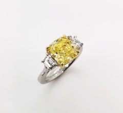 Scarselli 3 Carat Fancy Vivid Yellow Emerald Cut Diamond Ring