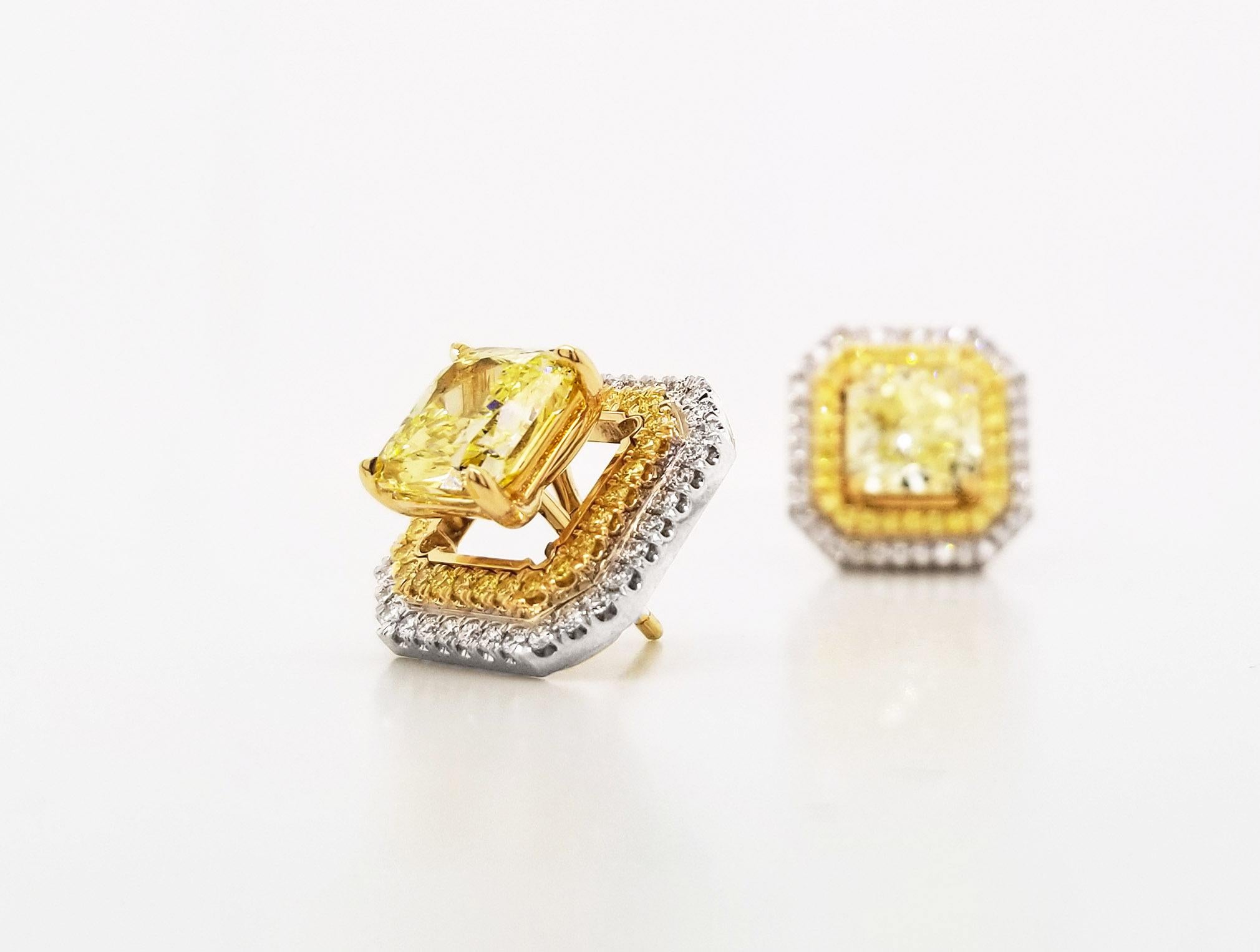 Scarselli 3 carat Fancy Yellow Diamond stud earrings with jackets GIA
