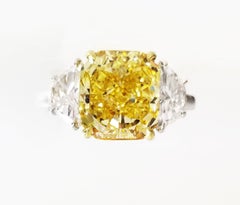 Scarselli 3 Plus Fancy Vivid Amarillo Diamante Natural Anillo de Compromiso de Platino GIA