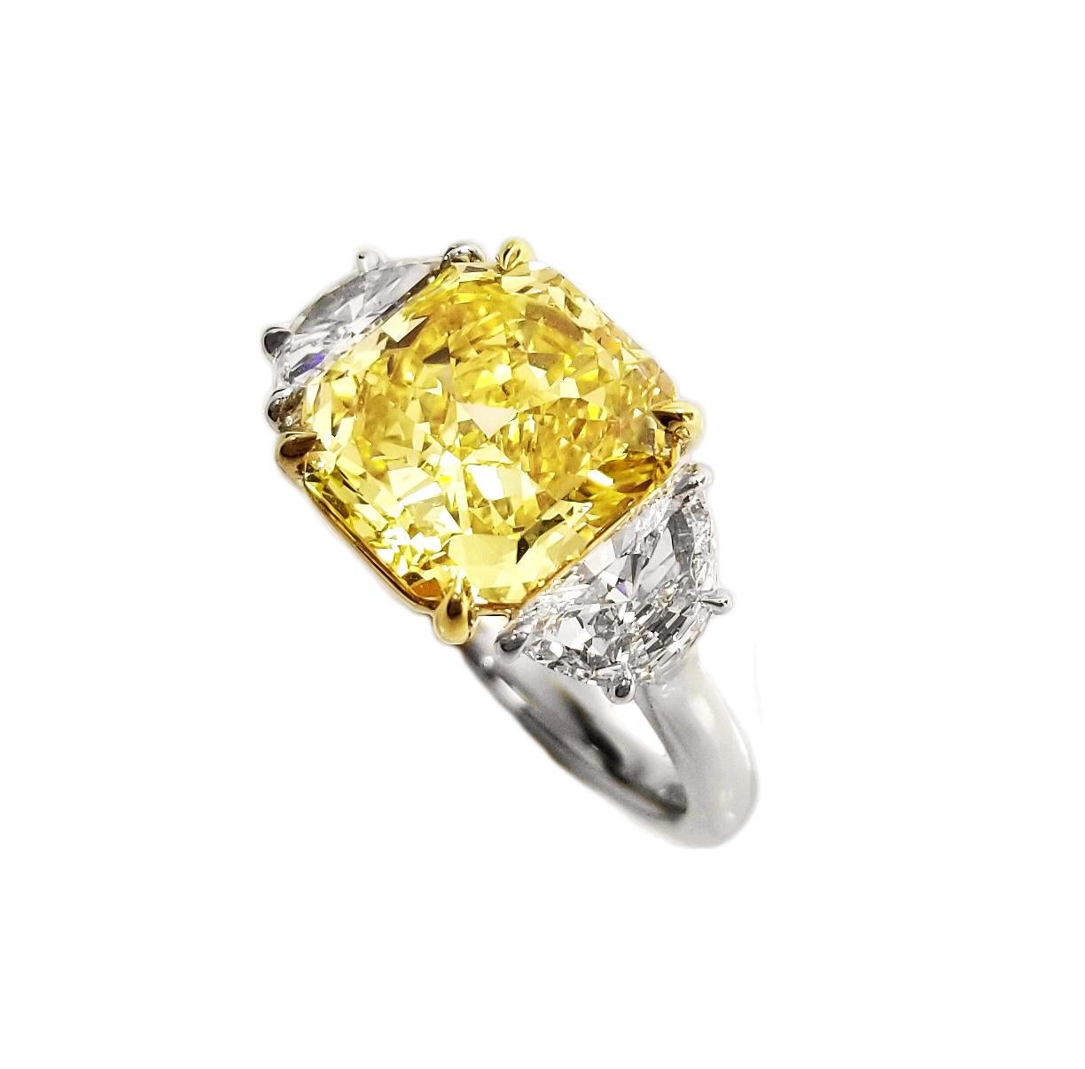 Scarselli 3 Plus Fancy Vivid Gelb Natürlicher Diamant Verlobungsring aus Platin GIA (Zeitgenössisch) im Angebot