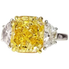 Scarselli 3 Plus Fancy Vivid Amarillo Diamante Natural Anillo de Compromiso de Platino GIA