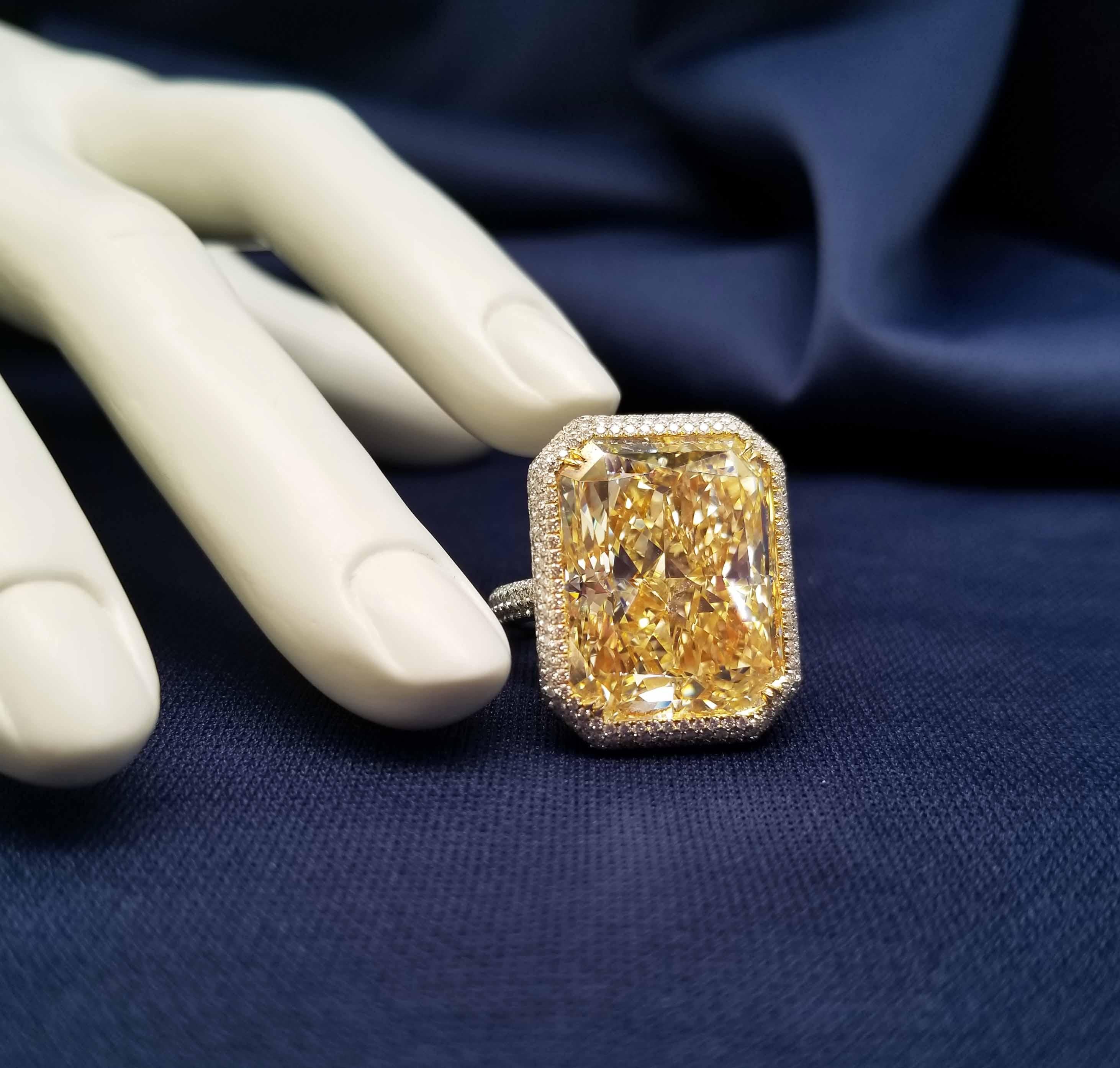 From SCARSELLI, a spectacular 31+ carat VS1 clarity Fancy Yellow Diamond Ring and other SCARSELLI private collection diamonds are available through 1st Dibs Upon Request.  This 31+ carat Fancy Yellow VS1 Clarity Diamond is perfectly finished