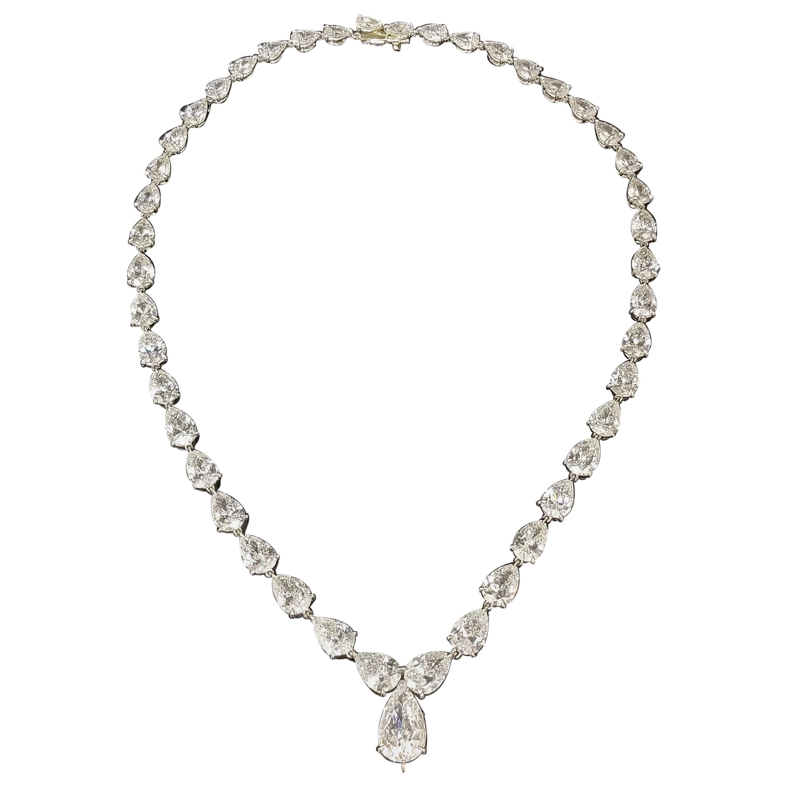 Scarselli 31 Carat Pear Cut Diamond Tennis Necklace in Platinum GIA  Certified