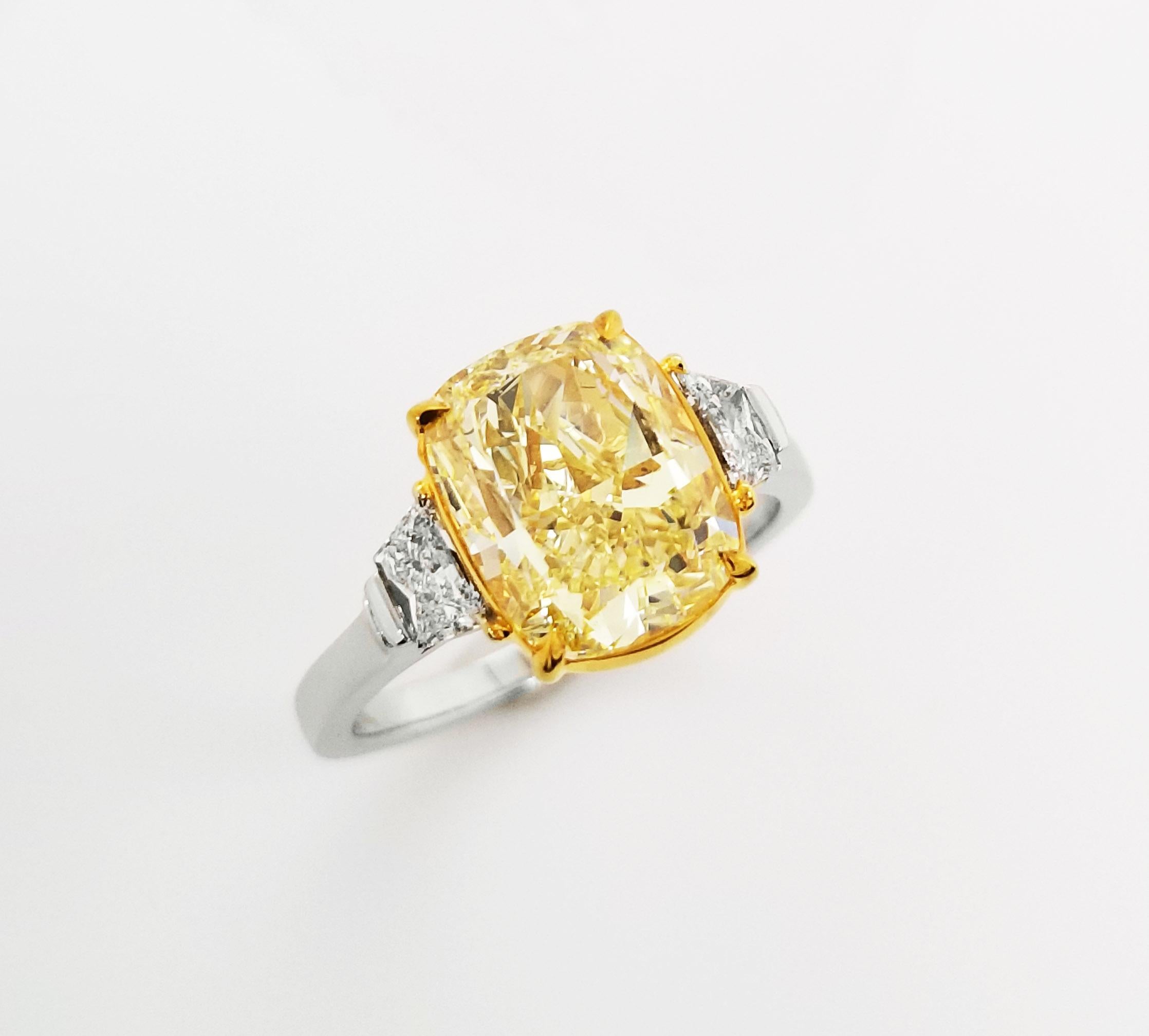 Scarselli 4 Carat Fancy Yellow Cushion Cut Diamond Engagement Ring 1